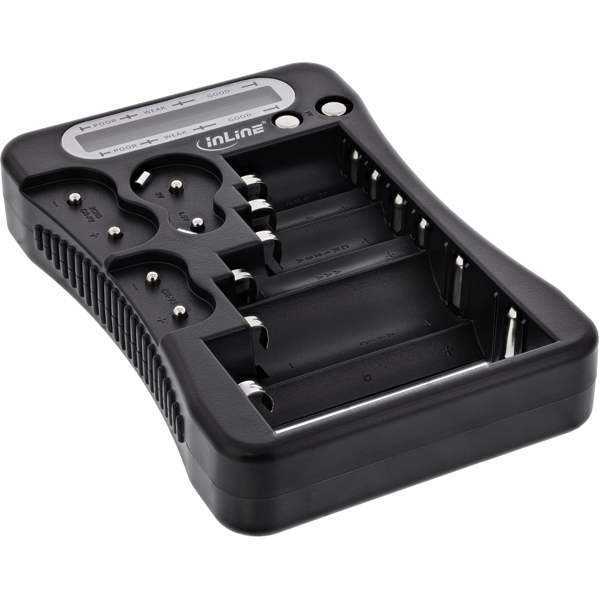 Batterietester mit LCD-Anzeige, für Rund- und Knopfzellen sowie 9V-Block