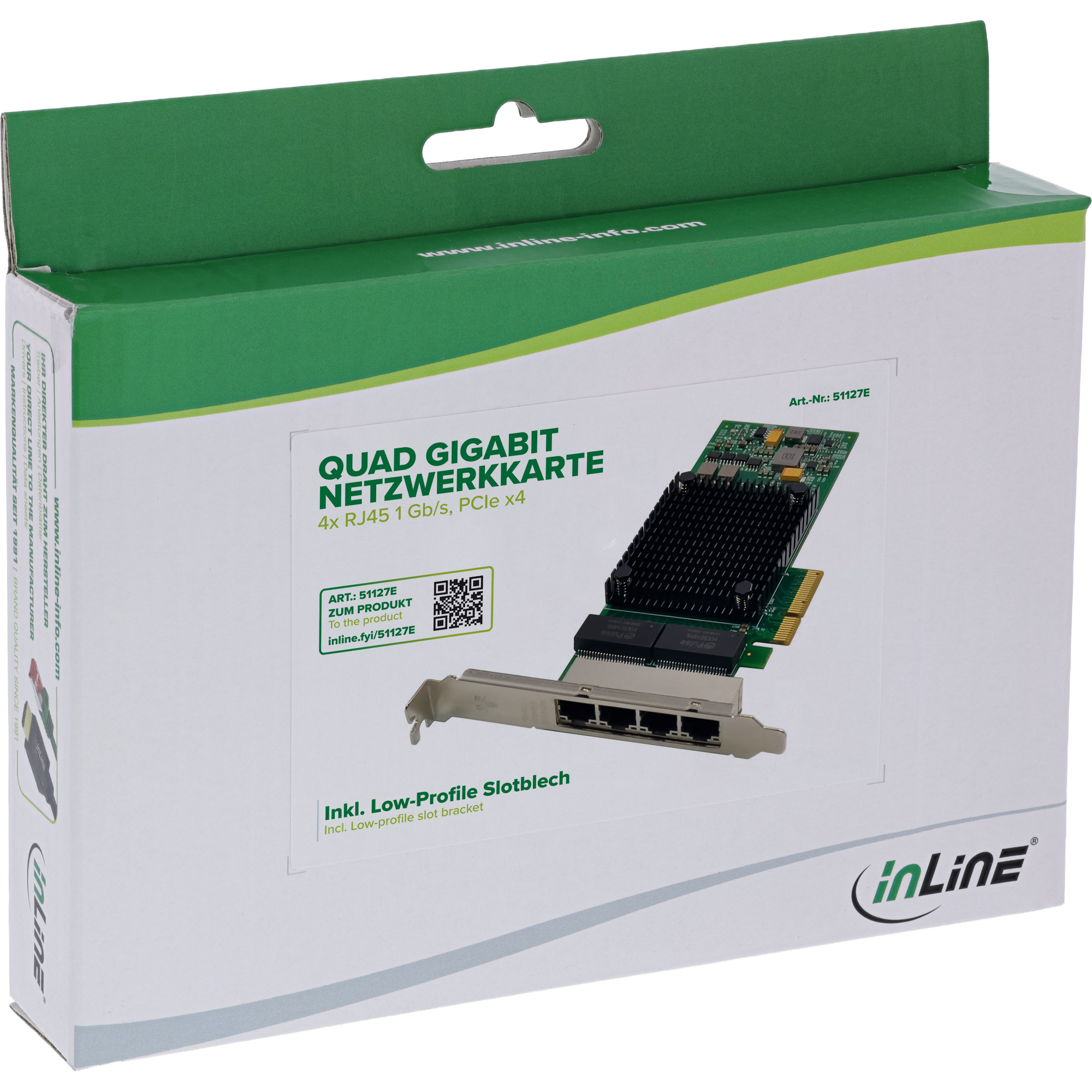 InLine® Quad Gigabit Netzwerkkarte, 4x RJ45 1 Gb/s, PCIe x4