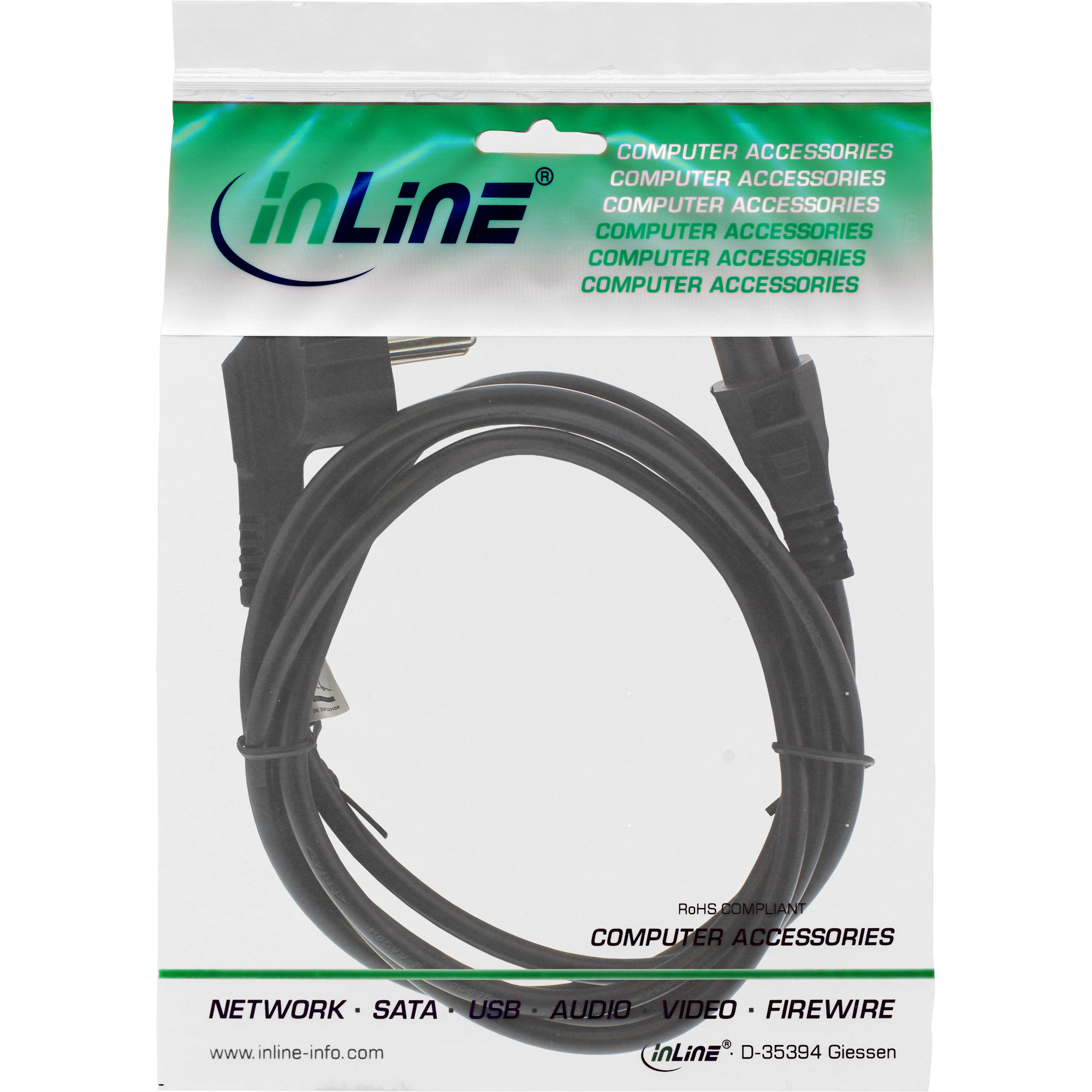 Inline® Netzkabel für Noteb., Schutzkontaktst. gew. auf 3pol Kuppl., schwarz, 2m Inline® Netzkabel für Noteb., Schutzkontaktst. gew. auf 3pol Kuppl., schwarz, 2m