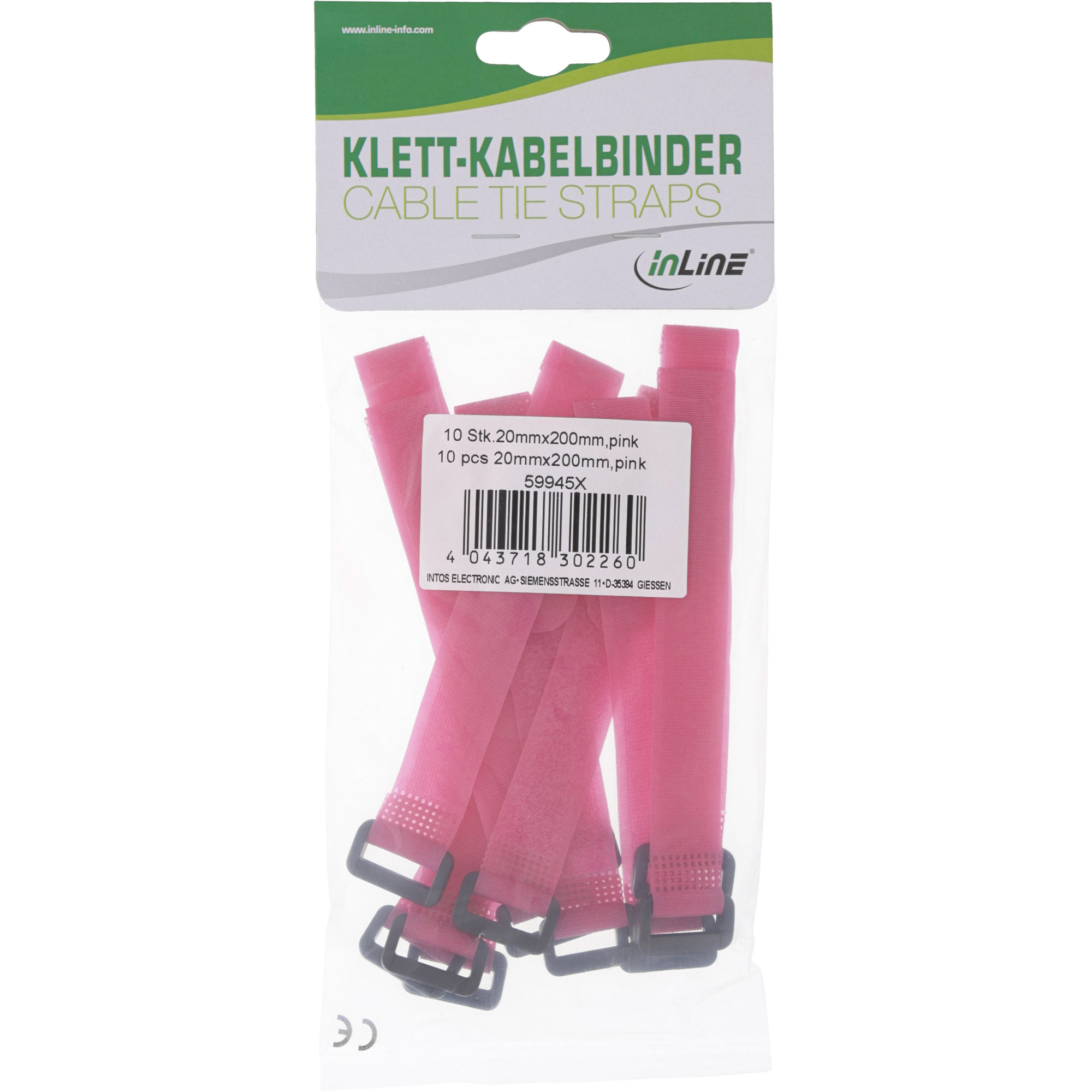 Inline® Klettschlaufen 20x200mm, 10er, pink