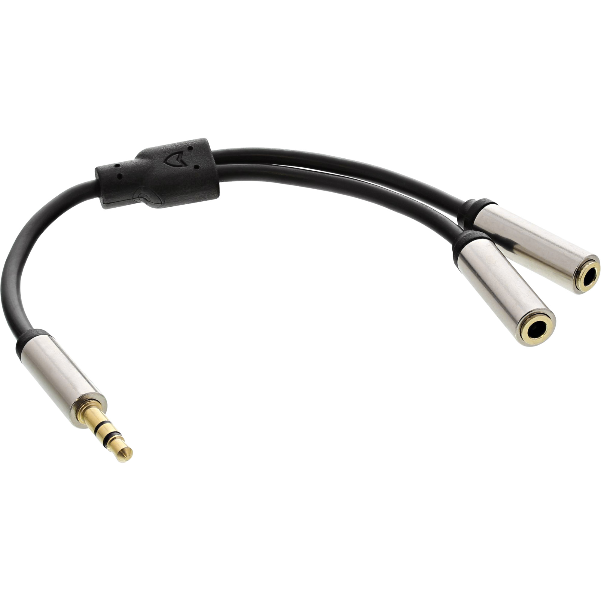 0.15m - Inline® Slim Audio Y-Kabel Klinke 3,5mm ST an 2x Klinke BU