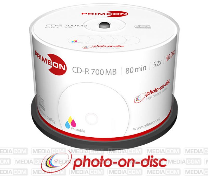 PRIMEON CD-R 80Min 700MB 50 Disc Spindel - photo-on-disc, Inkjet Full Size Printable Surface