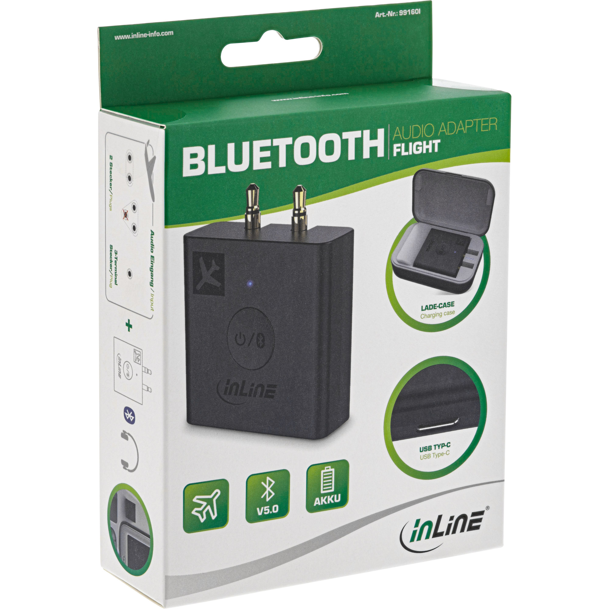 Inline® Flugzeug Bluetooth Audio Transmitter Sender, BT 5.0, aptX HD/LL Inline® Flugzeug Bluetooth Audio Transmitter Sender, BT 5.0, aptX HD/LL