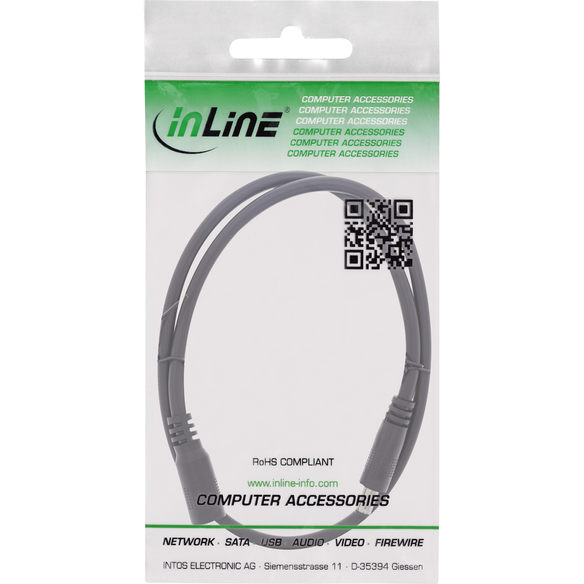 Inline® DC VerLängerungskabel, DC Stecker/Buchse 5,5x2,5mm, AWG 18, schwarz 2m