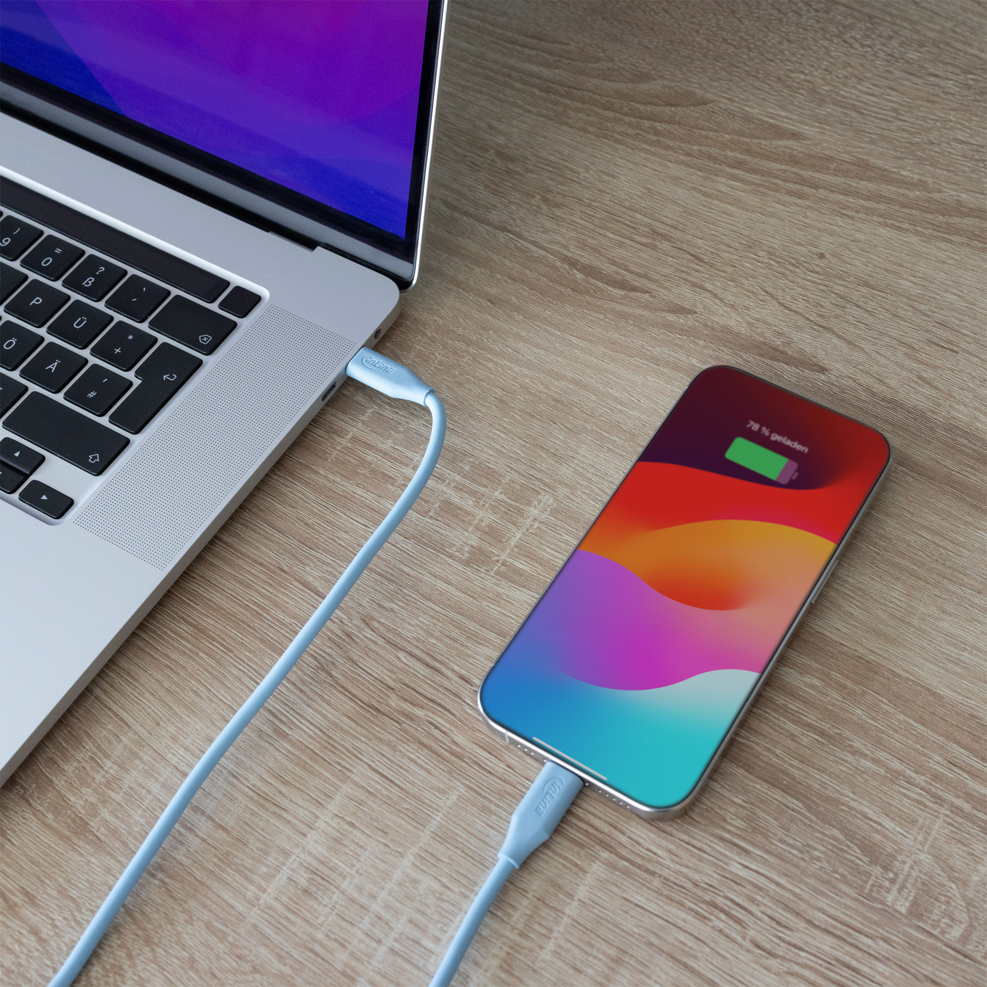 InLine® "Colour your Charge" USB-C Schnellladekabel 100W Blau 1m