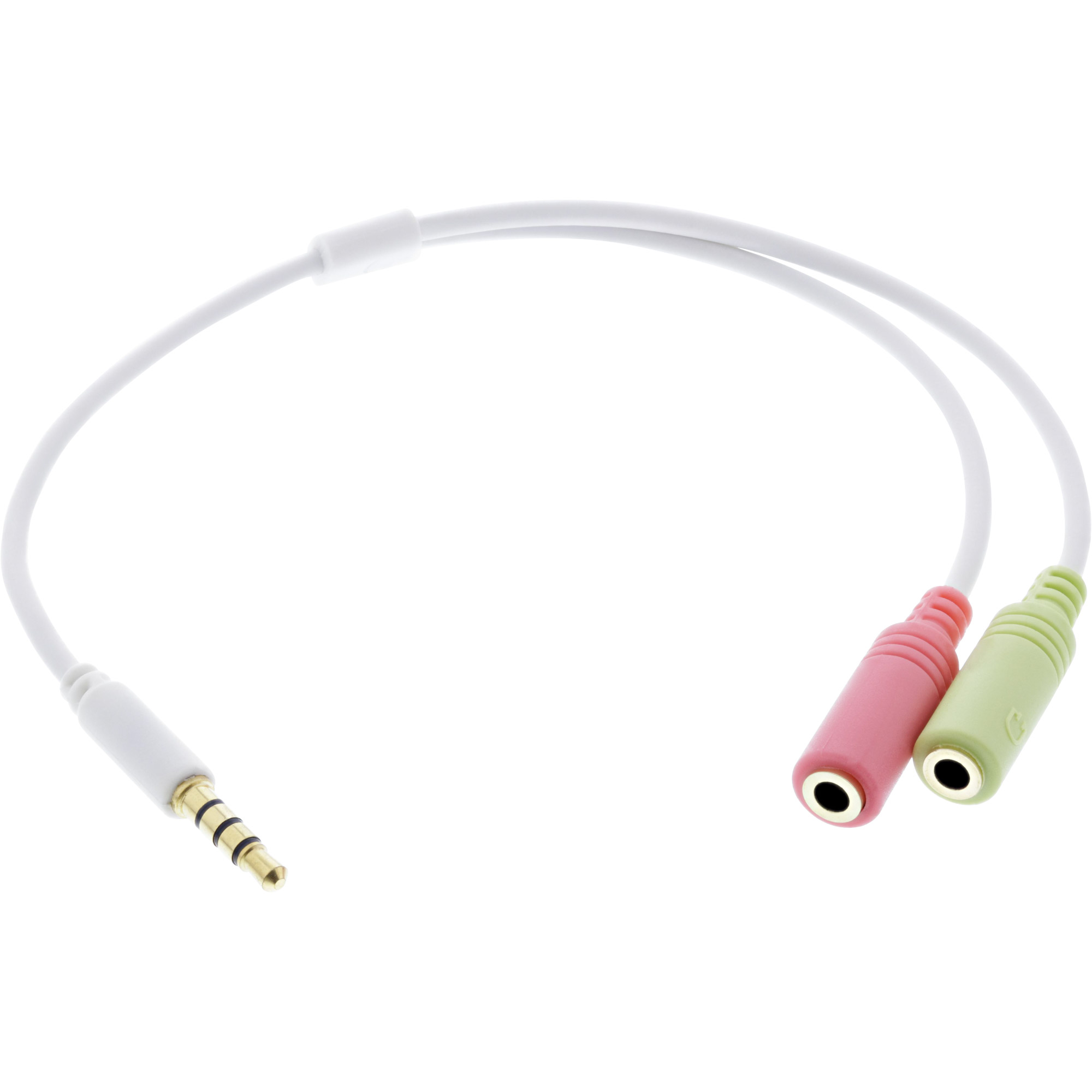 0.15m - Inline® Headset Adapterkabel, 3,5mm Stecker an 2x3,5mm Buchse, weiß