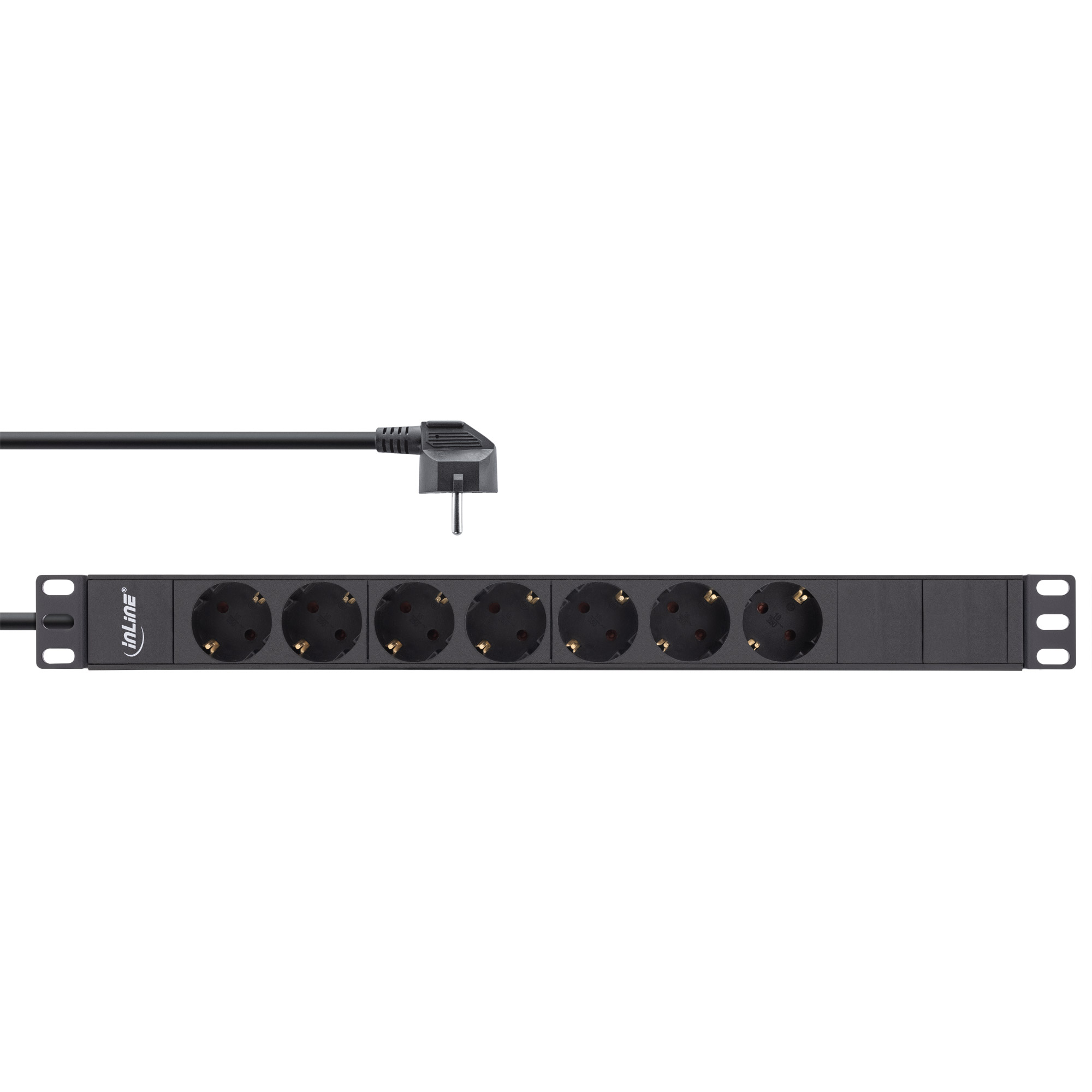 Inline® 19" Steckdosenleiste, 7-fach Schutzkontakt, ohne Schalter, 2m, schwarz