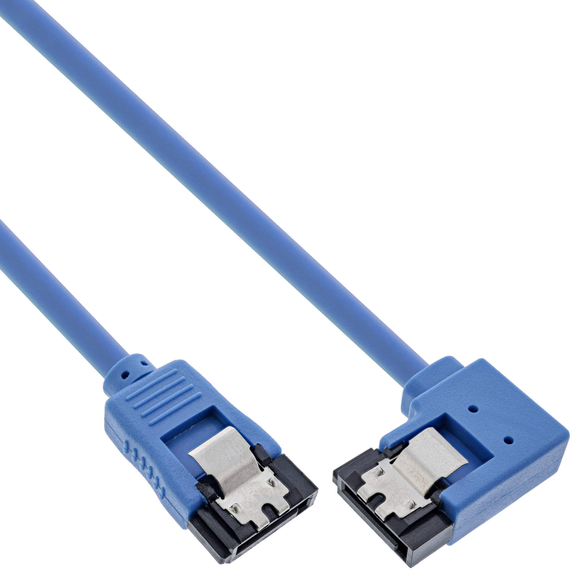 Inline® SATA 6Gb/s Anschlusskabel rund, abgew. rechts, blau, mit Lasche, 0,5m