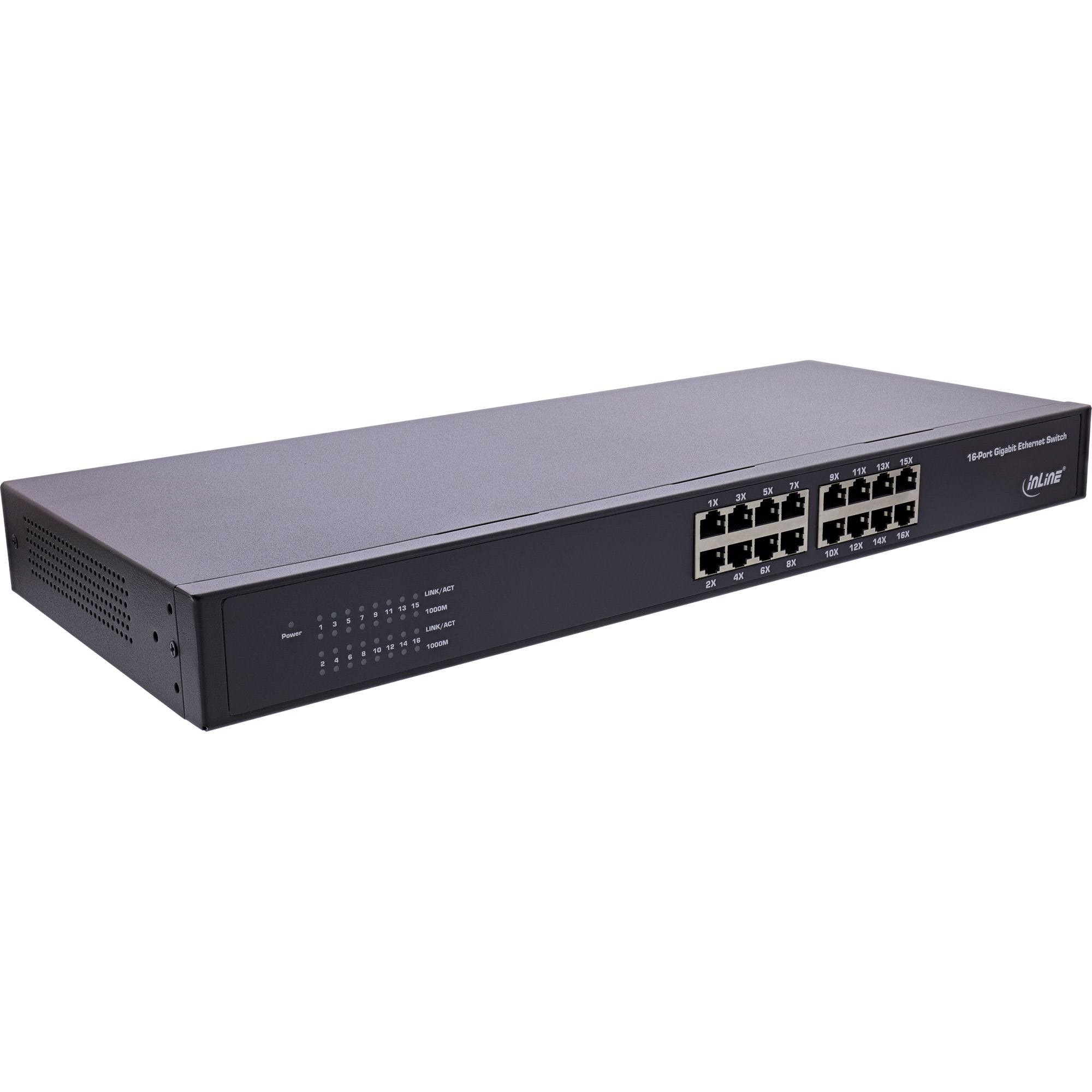 Inline® Gigabit Netzwerk Switch 16-Port, 1Gb/s, 19" 1HE, Lüfterlos