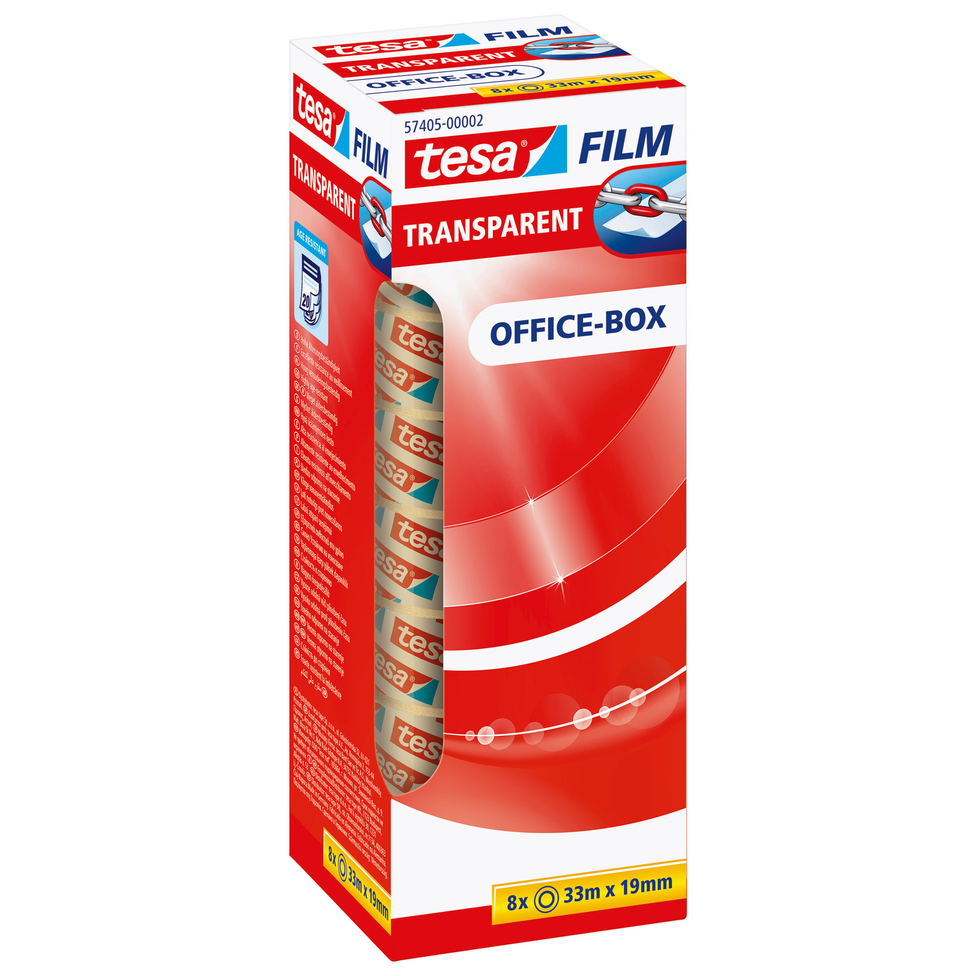 tesafilm® transparent, 8 Rollen, Office Box, 33m x 19mm