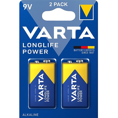 Varta Longlife Power 9V Block 6LR61 Alkaline Batterie - 2er Verpackung