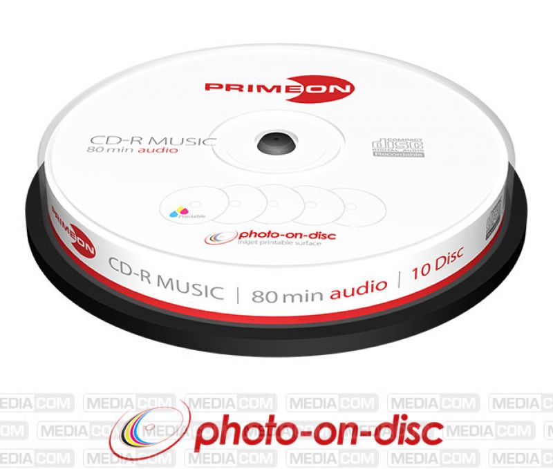 PRIMEON Audio CD-R 80Min 700MB 10 Disc Spindel - photo-on-disc, Inkjet Full Size Printable Surface