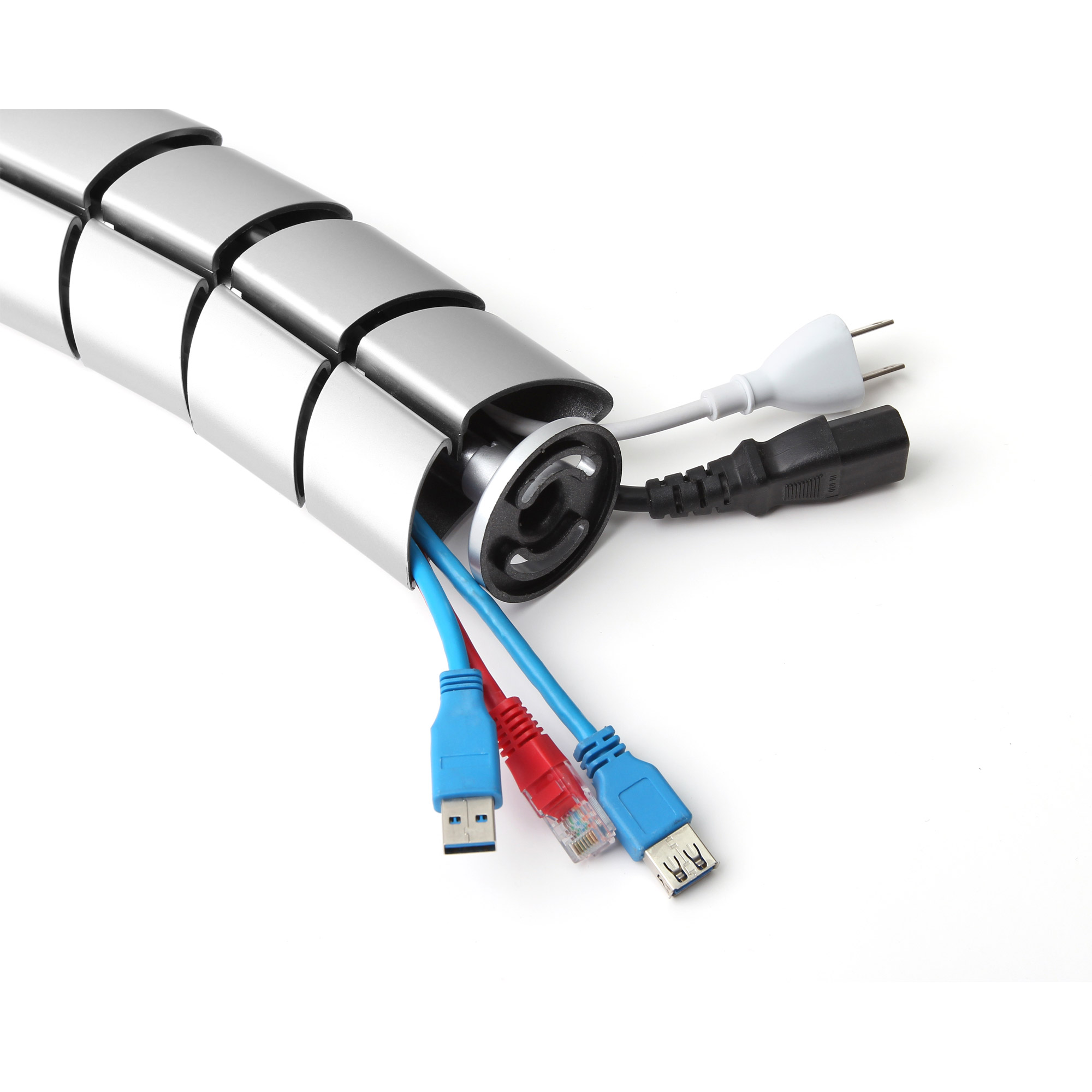 Inline® Kabelkanal flexibel, vertikal für Tische, 2 Kammern, 0,80m, silber