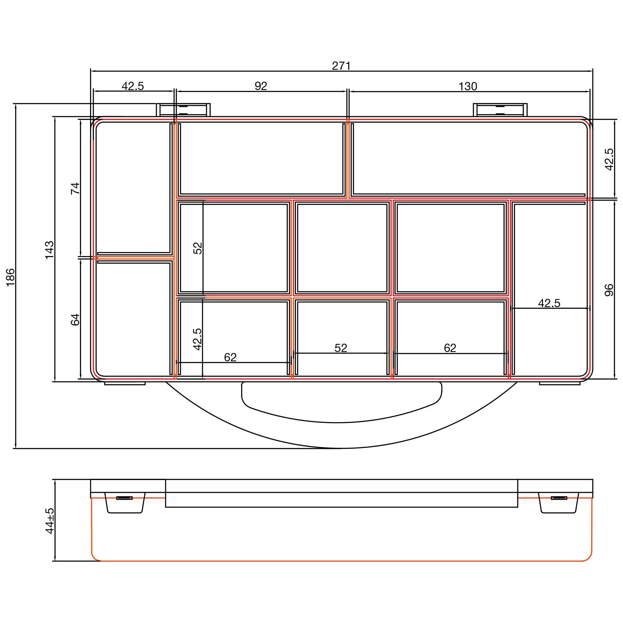 InLine® Kleinteilebox, 11 Fächer, Abmessungen: 271x186x40mm, orange