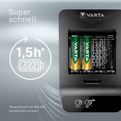 NiMH Akku LCD+ Smart Ladegerät 1,6A Varta 57684 für AA Mignon AAA Micro USB