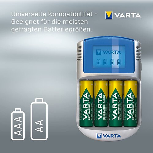 NiMH Akku LCD Ladegerät 1,4A Varta 57070 für AA Mignon AAA Micro