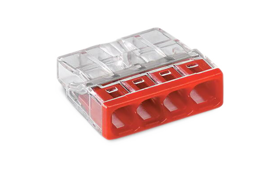 COMPACT-Verbindungsdosenklemme WAGO, eindrähtige Leiter, 4 Klemmstellen, rot