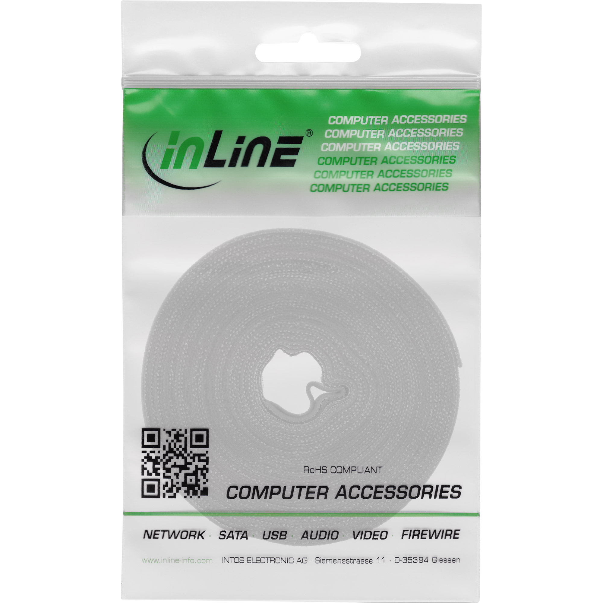 Inline® Kabelbinder, Klettband 16mm, weiß, 10m