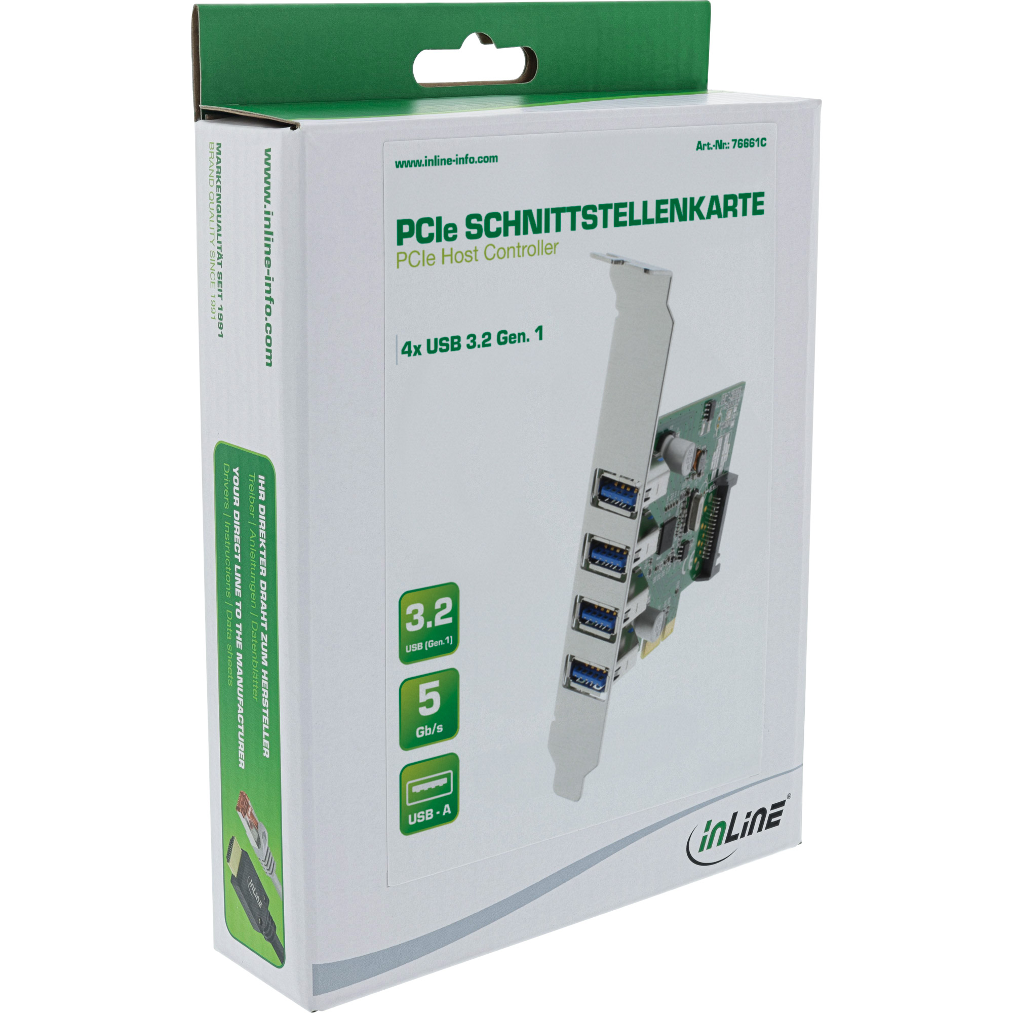 Inline® Schnittstellenkarte, 4x USB 3.0, PCIe, inkl. Low-Profile Slotblech