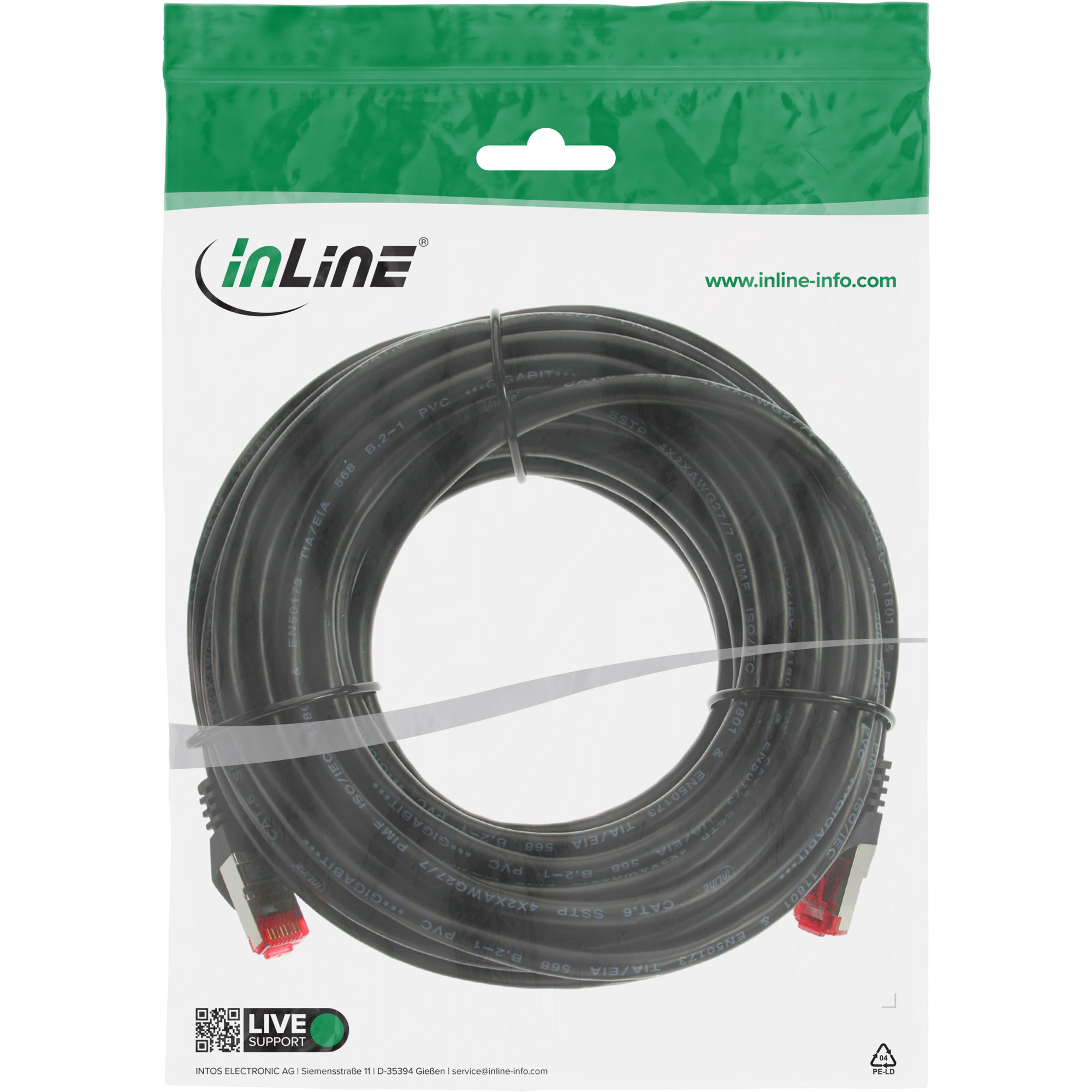 Inline® Patchkabel - S/FTP (PiMf) - Cat.6 - 250MHz PVC Kupfer - Schwarz - 7,5m