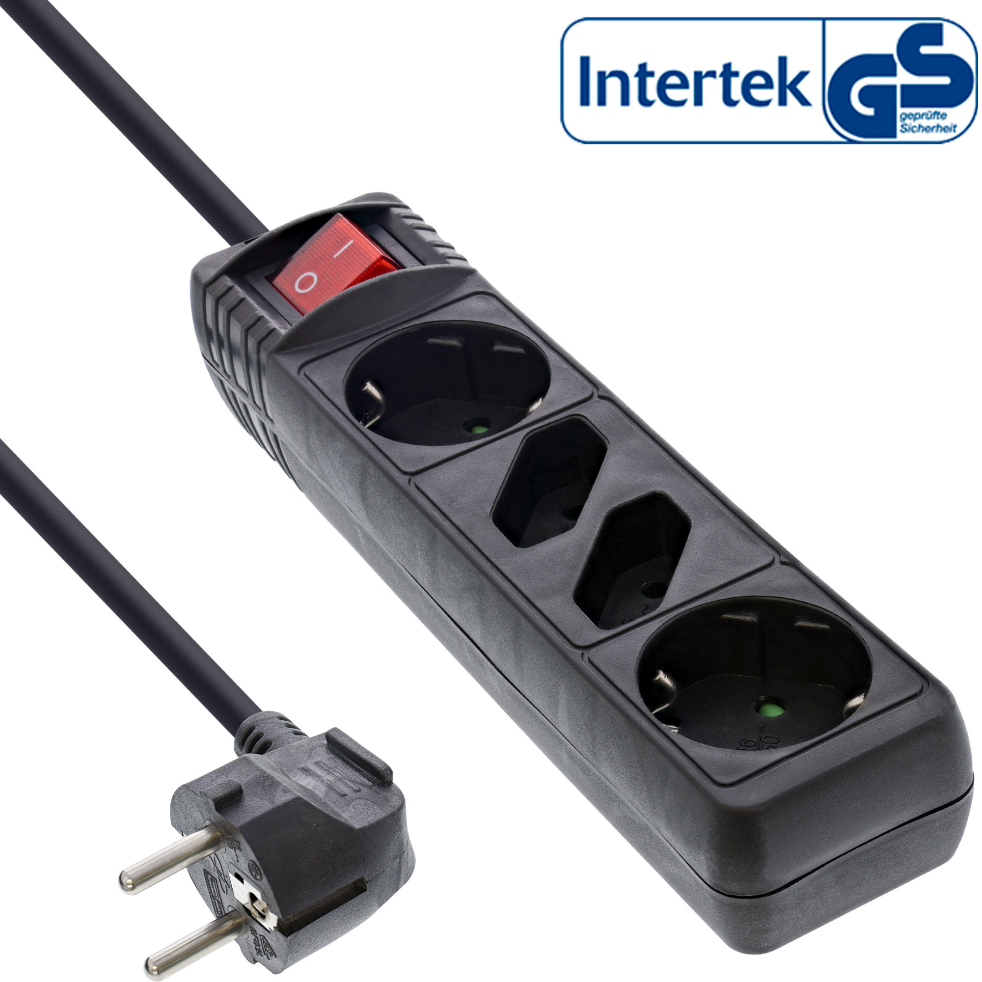 Inline® Steckdosenleiste, 4-fach, 2x Schutzkontakt + 2x Euro, schwarz, 5m