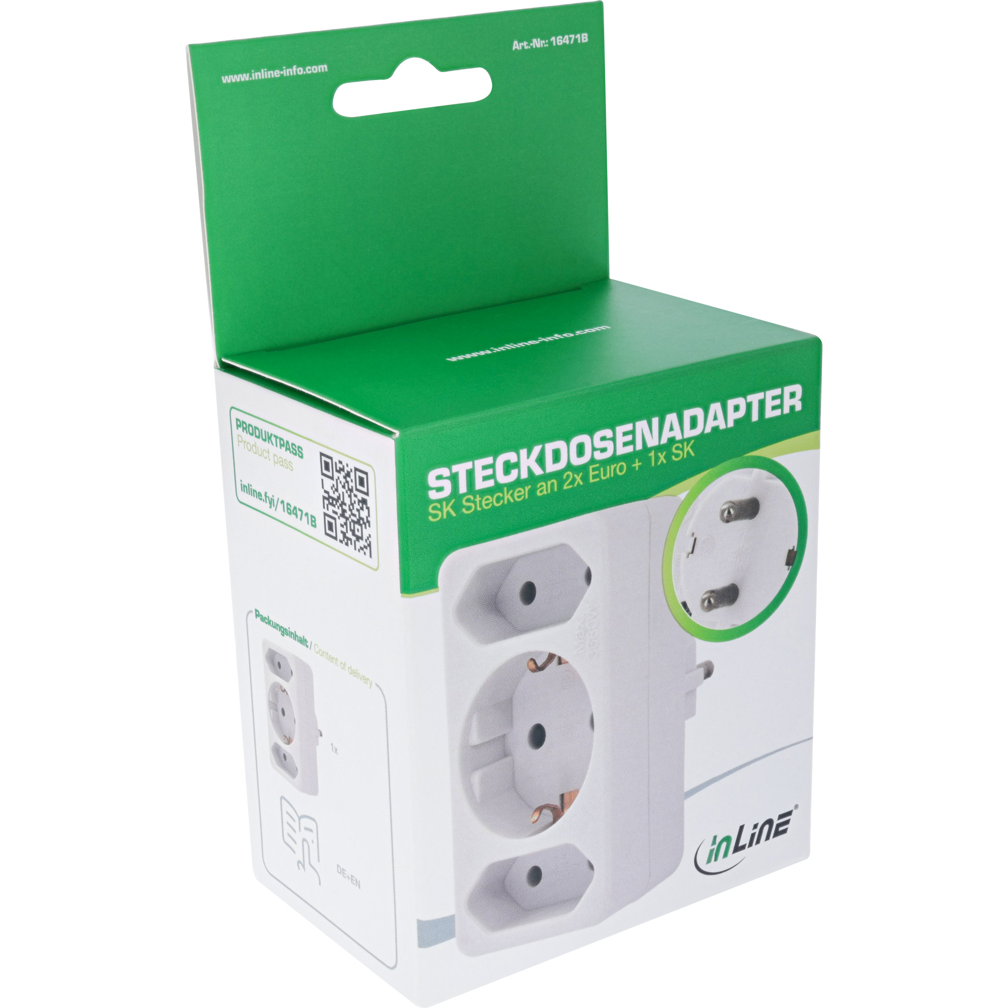 InLine® Steckdosenadapter, Schutzkontakt Stecker an 2x Euro + 1x SK, weiß InLine® Steckdosenadapter, Schutzkontakt Stecker an 2x Euro + 1x SK, weiß