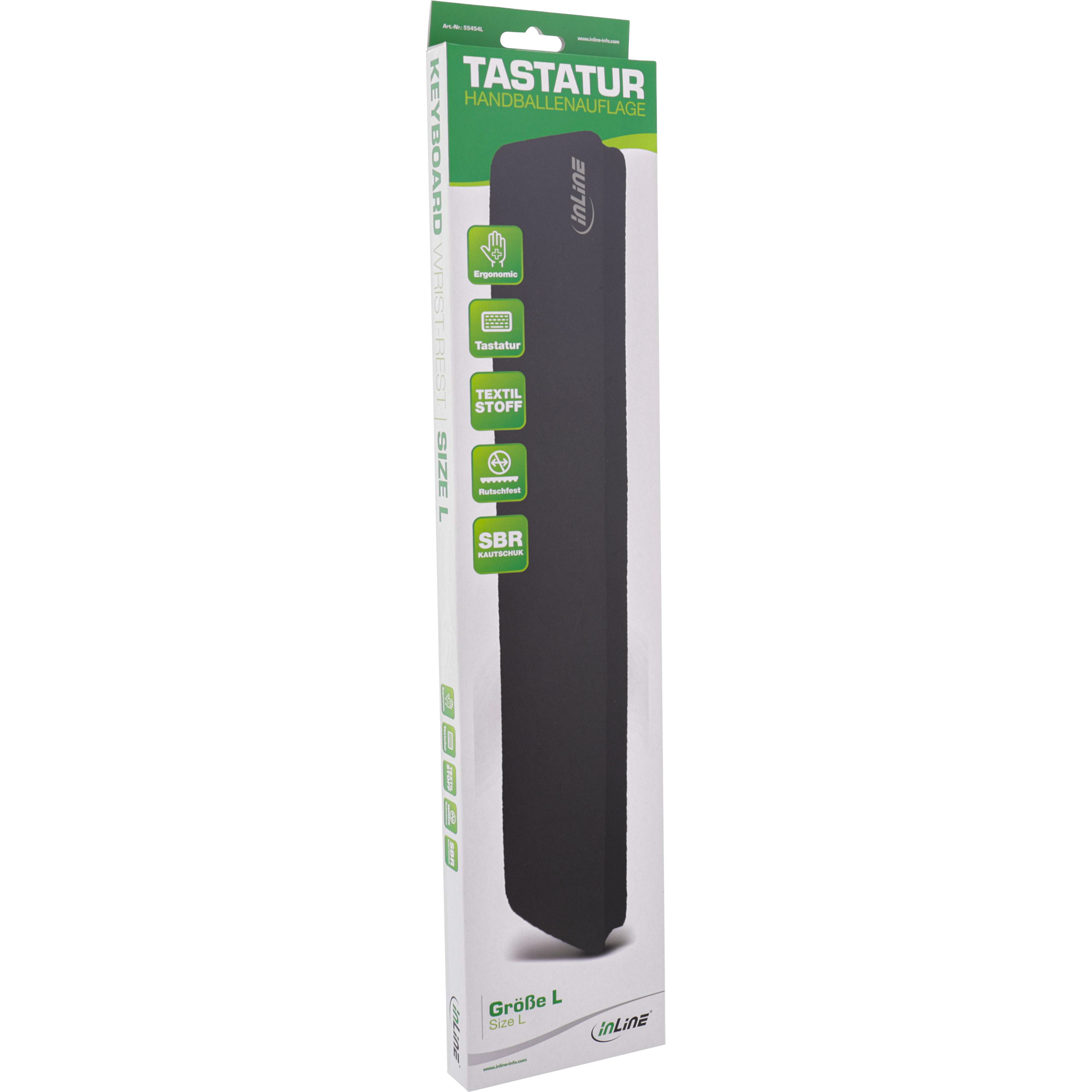 Inline® Tastatur-Pad M, schwarz, Handballenauflage, 360x70x18mm