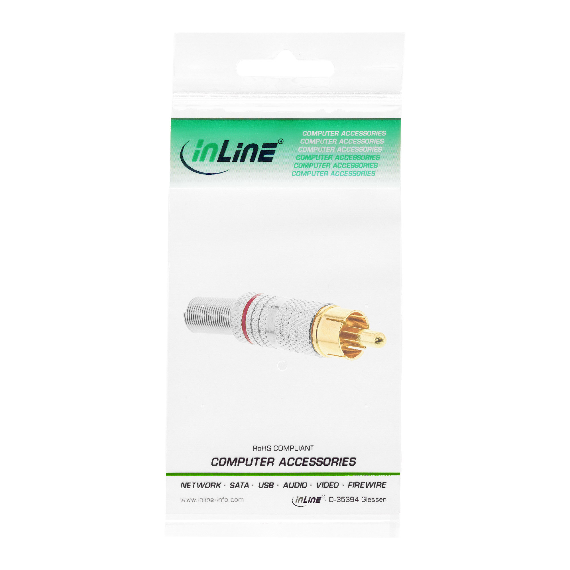 Inline® Cinchstecker Lötversion, Metall silber, Ring rot, für 6mm Kabel Inline® Cinchstecker Lötversion, Metall silber, Ring rot, für 6mm Kabel