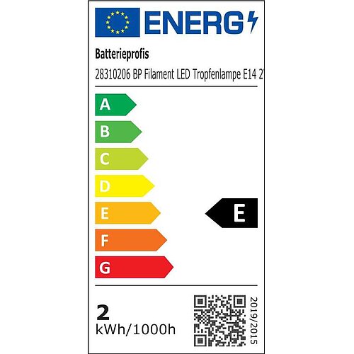 BP Filament LED Tropfenlampe E14 2W warm weiß matt