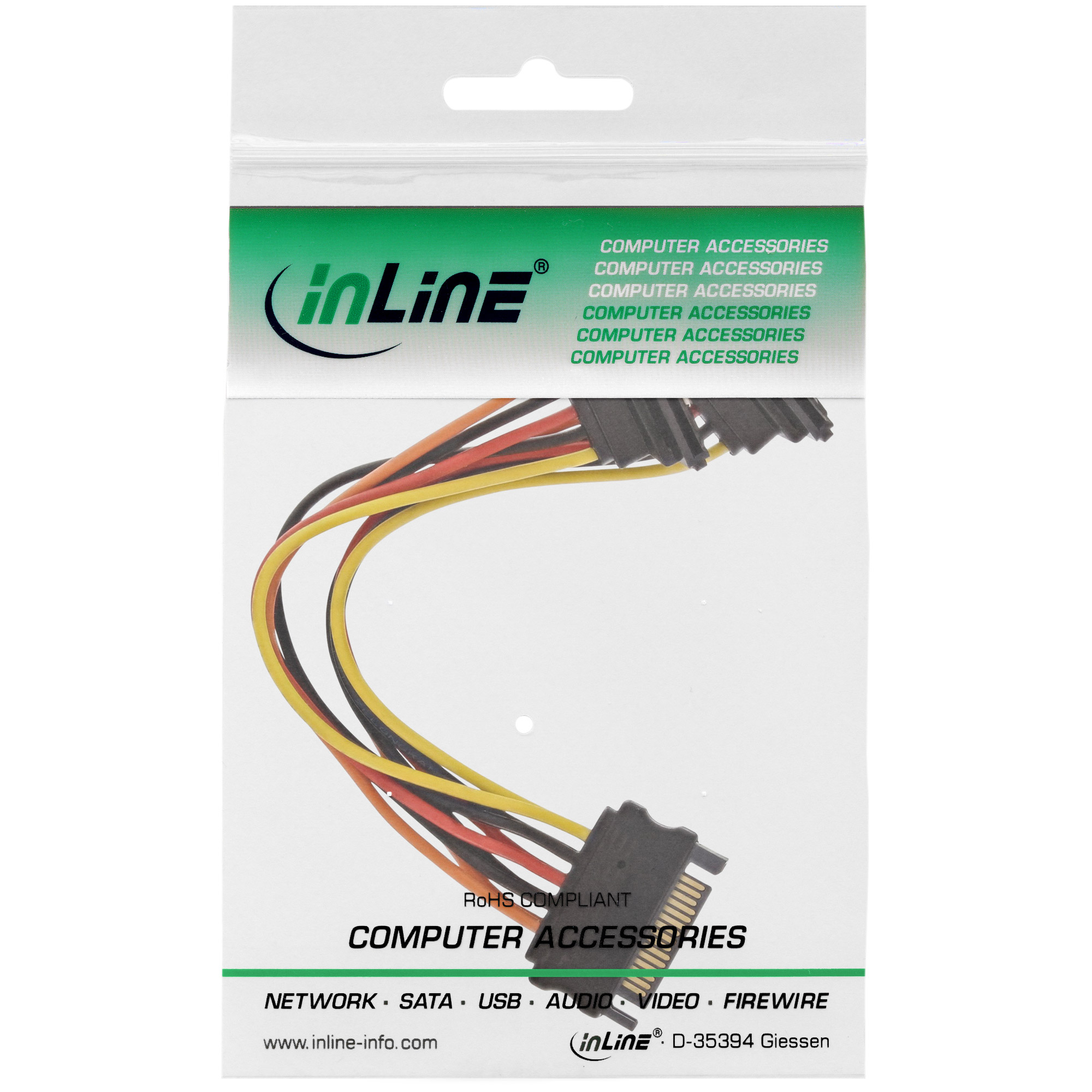 Inline® SATA Strom-Y-Kab., SATA BU/2x SATA ST gew., m. Sicherheitslaschen, 0,30m