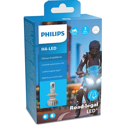 Philips H4 12V 18W P43t Ultinon Pro6000 LED 5800K Motorrad mit Straßenzulassung 1 Stück
