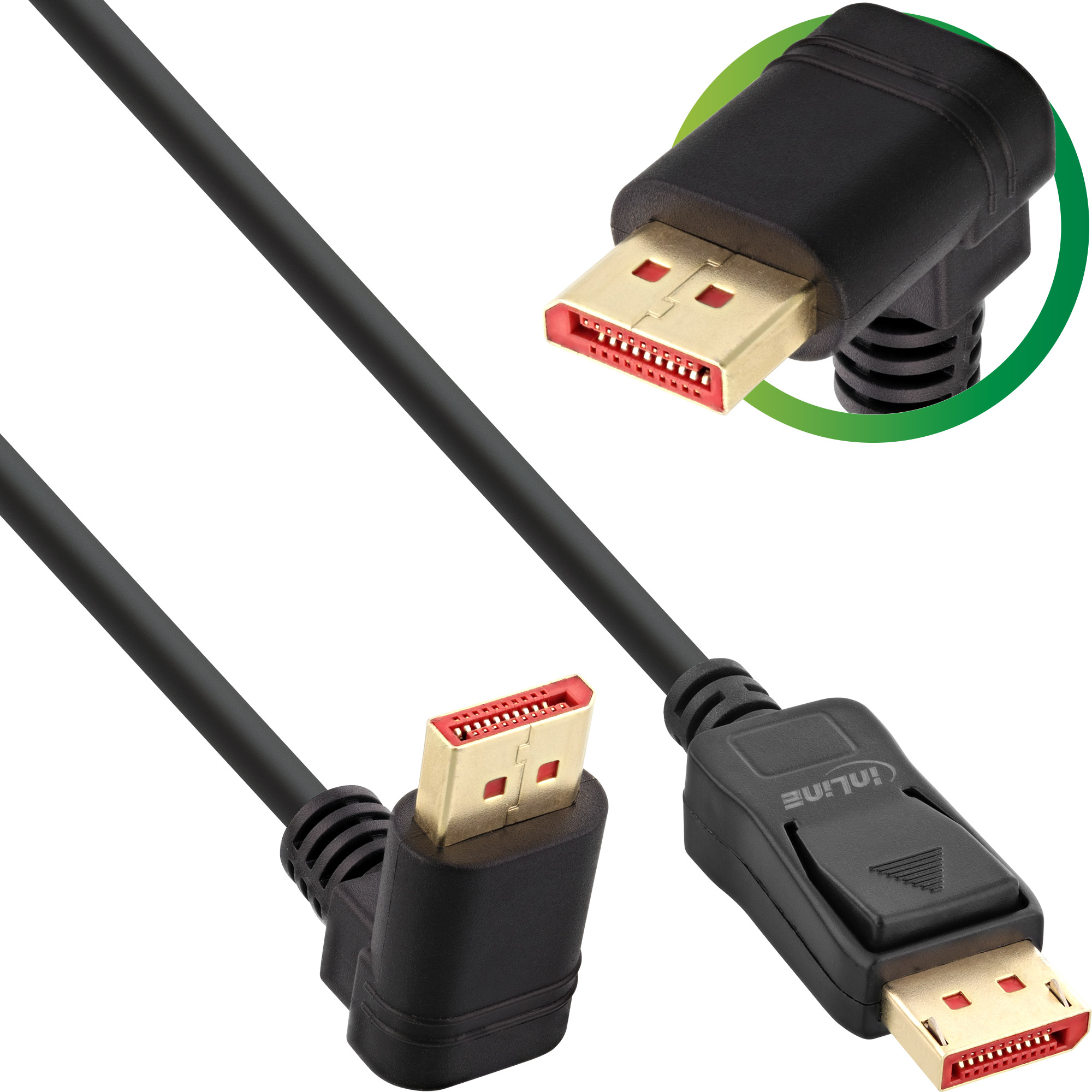 Inline® DisplayPort 1.4 Kabel, 8K4K, nach oben gewinkelt, schwarz/gold, 2m