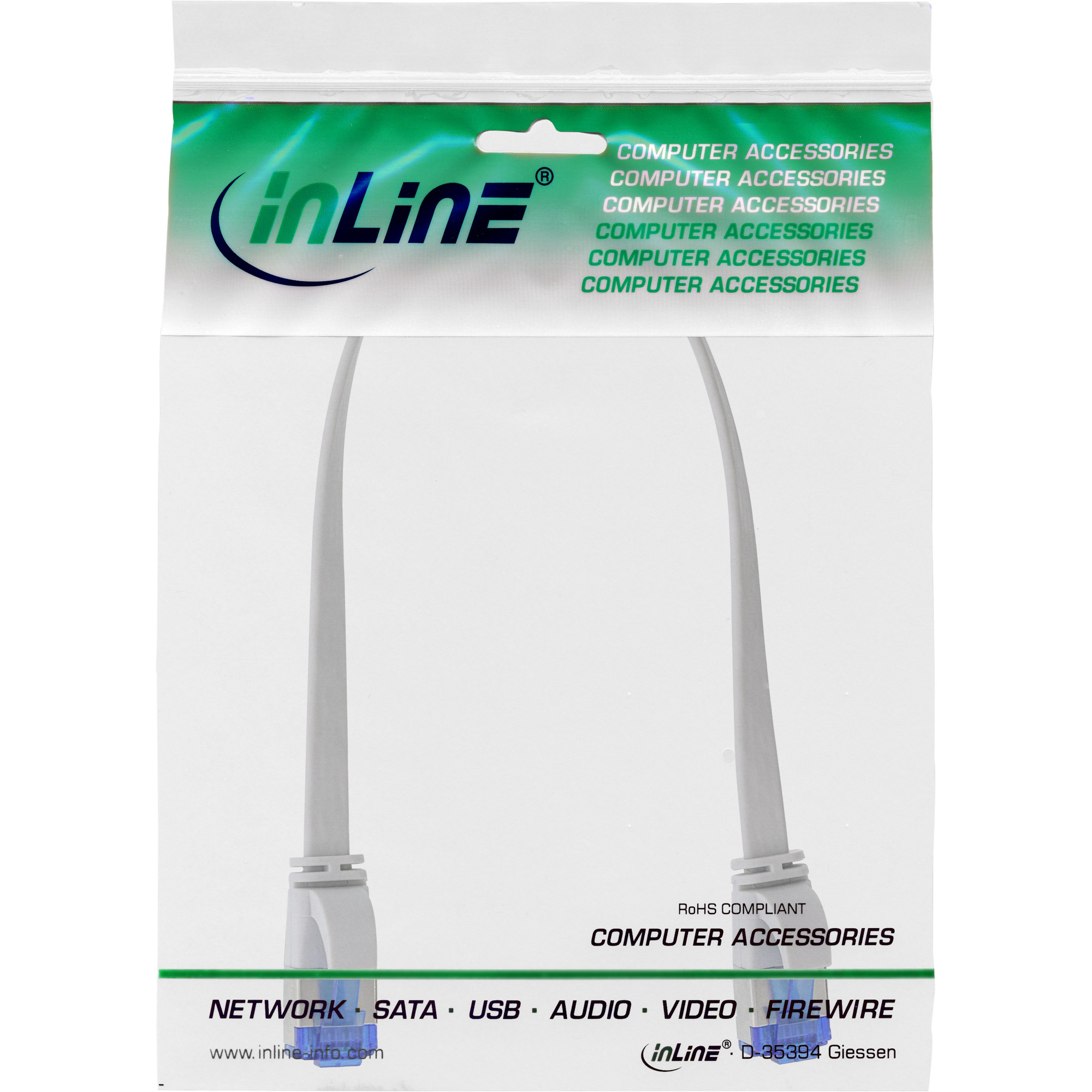 Inline® Patchkabel flach, U/FTP, Cat.6A, TPE halogenfrei, weiß, 0,25m