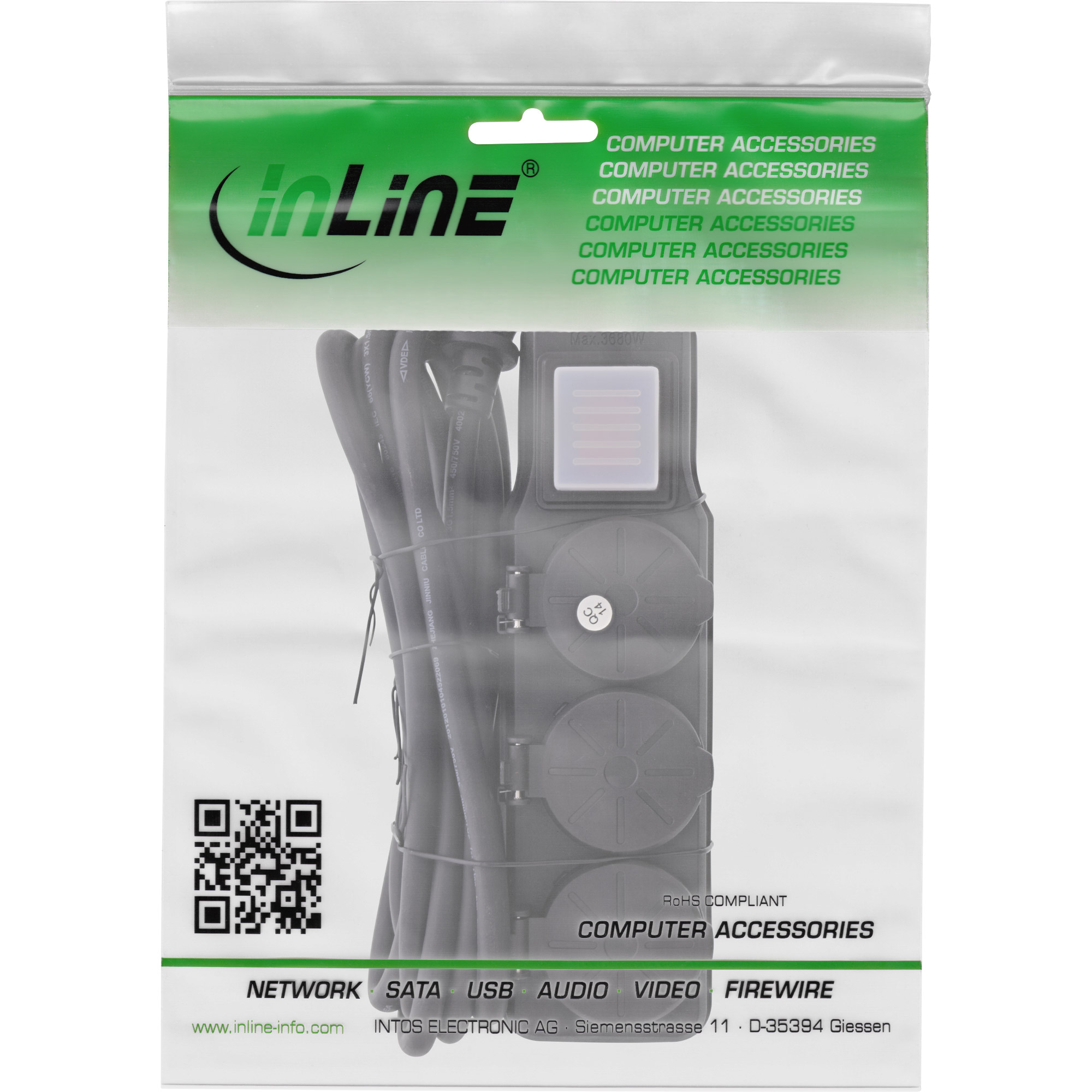 InLine® Outdoor-Steckdosenleiste, 3-fach Schutzkontakt, IP44, mit Schalter, 10m InLine® Outdoor-Steckdosenleiste, 3-fach Schutzkontakt, IP44, mit Schalter, 10m