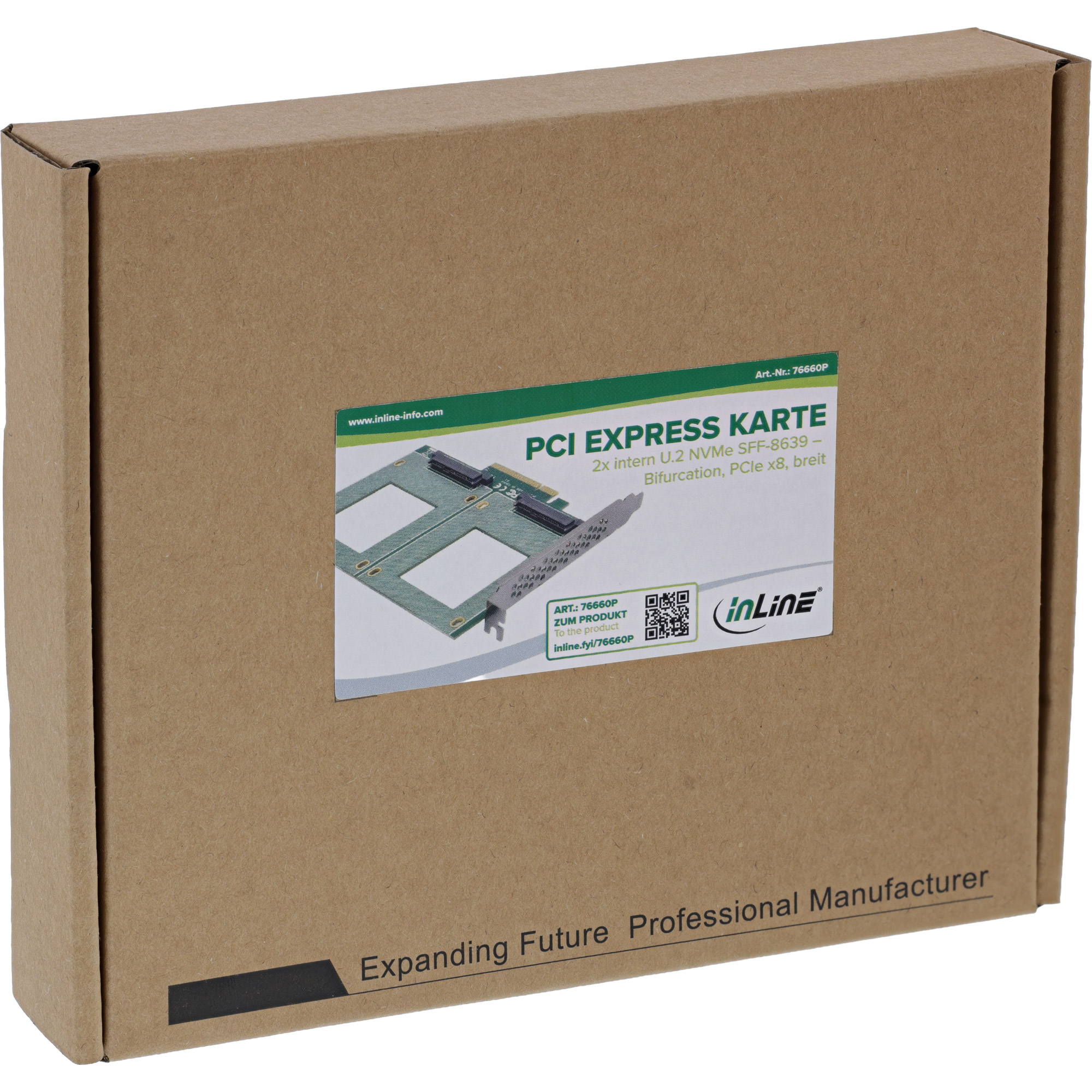 InLine® PCIe Karte zu 2x intern U.2 NVMe SFF-8639 - Bifurcation, PCIe x8, breit