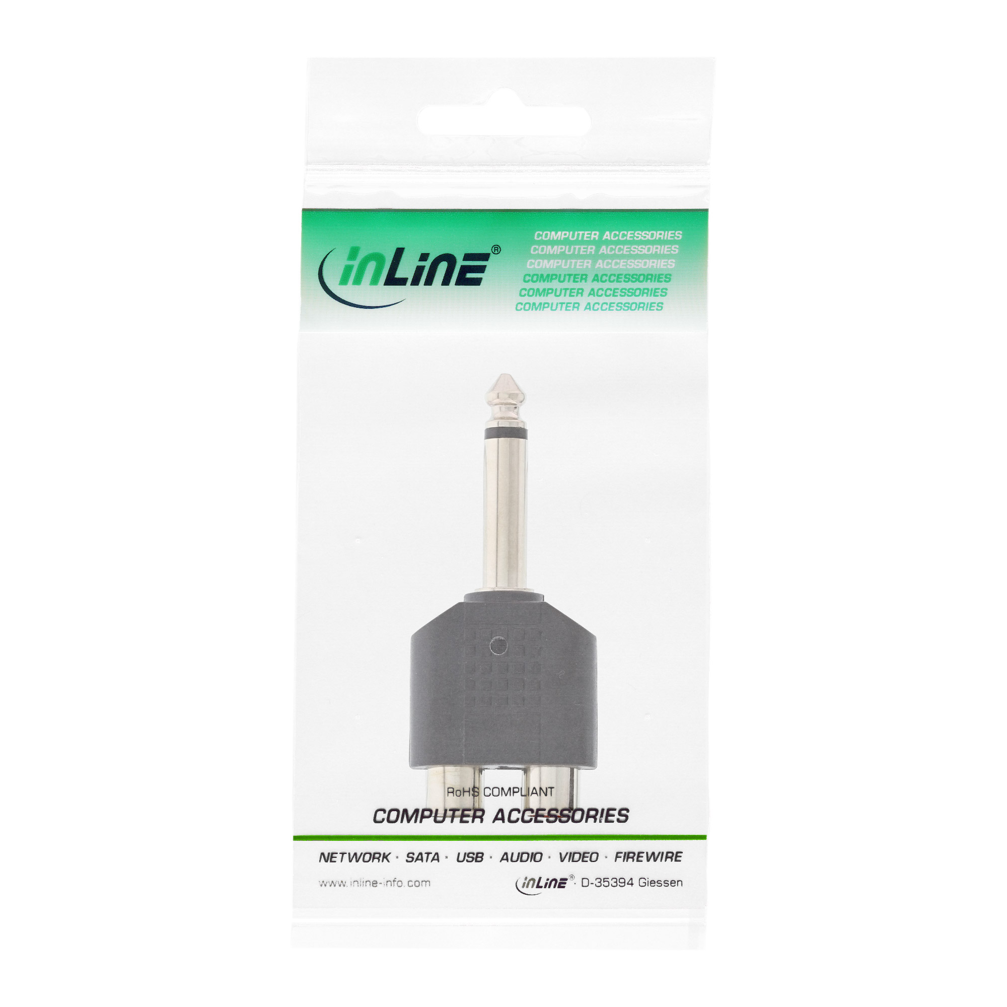 Inline® Audio Adapter, 6,3mm Klinke Stecker an 2x Cinch Buchse, Mono