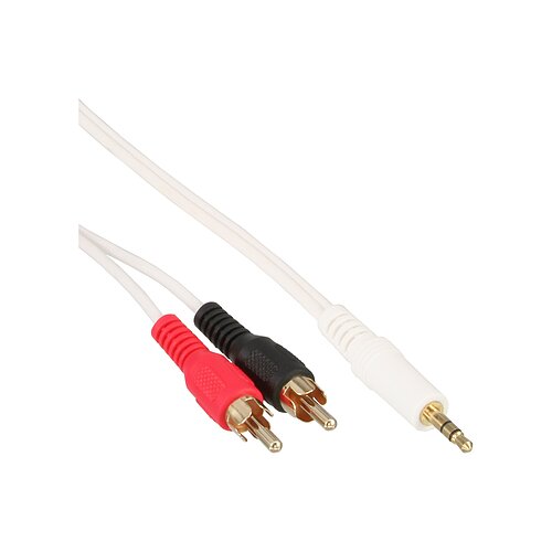 Inline® Cinch/Klinke Kabel, 2x Cinch Stecker an 3,5mm Klinke Stecker, 1m- Weiß