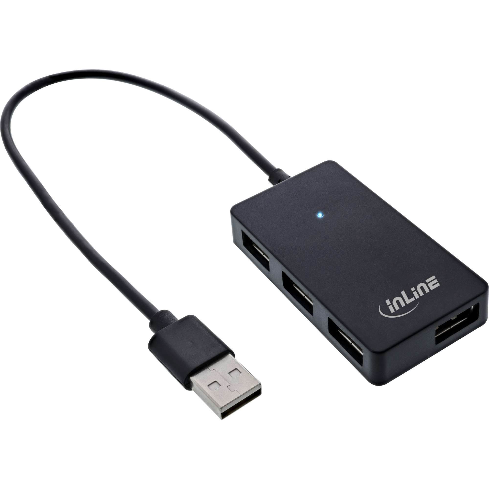 Inline® USB 2.0 Hub, 4 Port, schwarz, mit USB DC Kabel, Kabel 30cm
