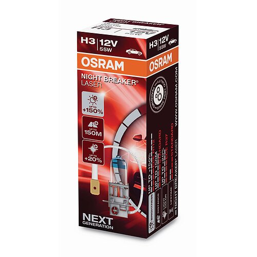 OSRAM H3 12V 55W PK22s NIGHT BREAKER® LASER +150% mehr Helligkeit