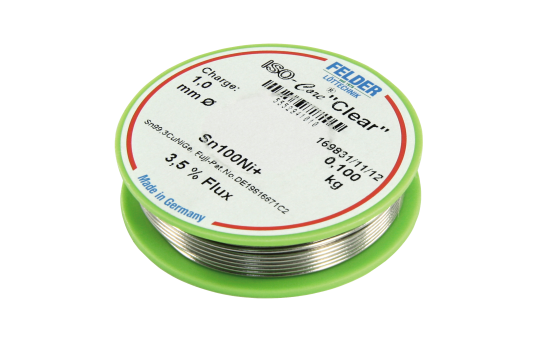 Lötzinn auf Rolle FELDER, ISO-Core ''Clear'', 1,0mm, 100g, bleifrei (Sn100%Ni+)
