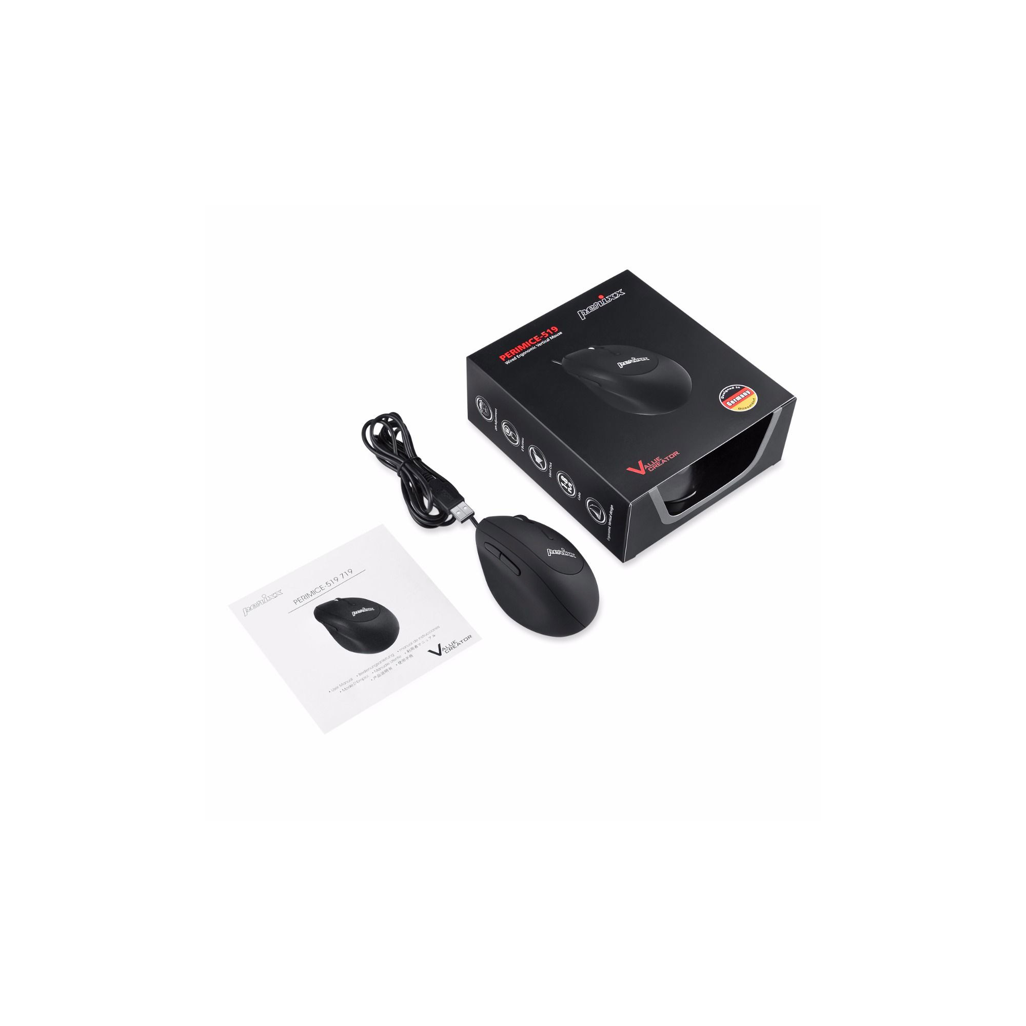 Perixx PERIMICE-519, kleine ergonomische Rechtshänder-Maus, USB-Kabel, schwarz Perixx PERIMICE-519, kleine ergonomische Rechtshänder-Maus, USB-Kabel, schwarz