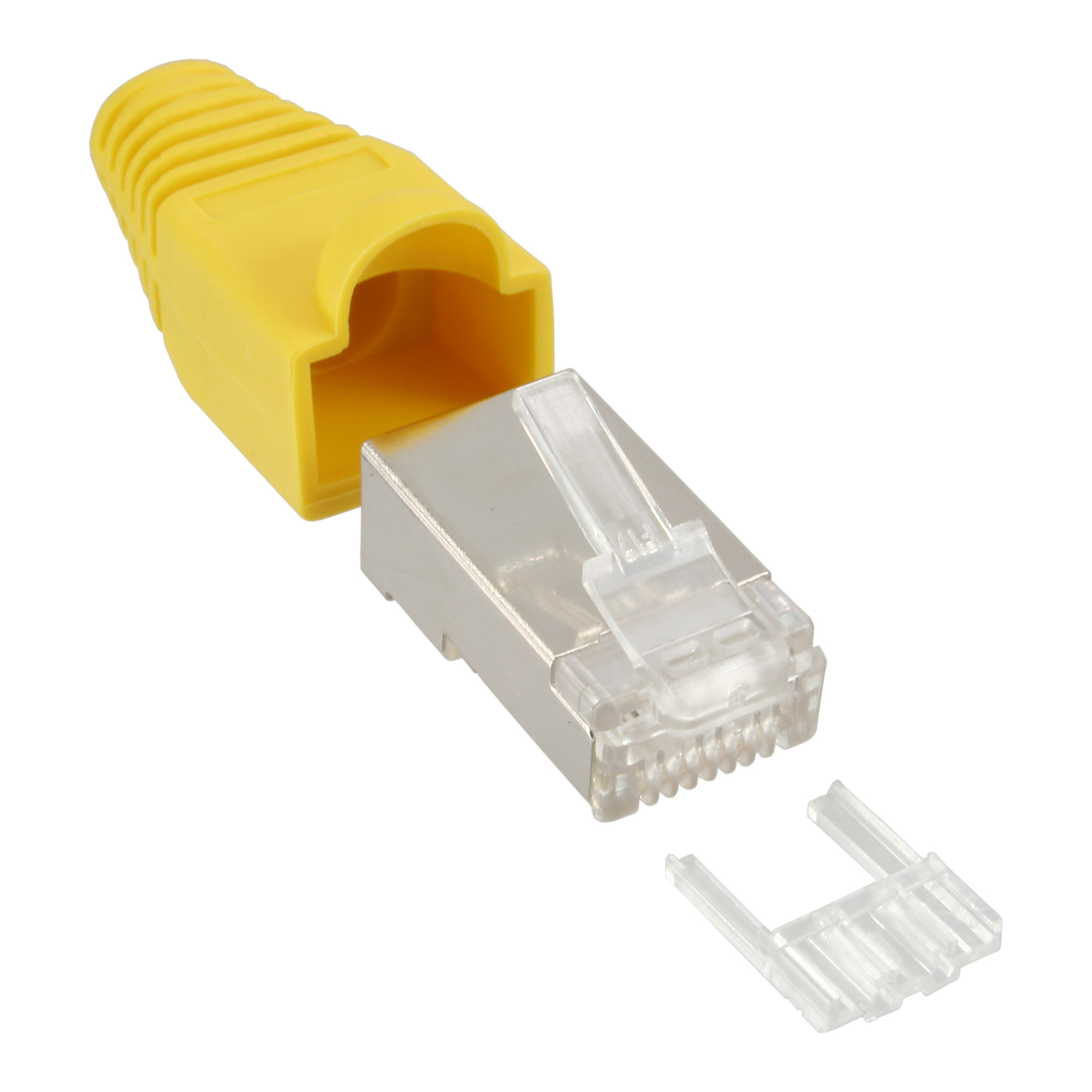 10er Pack Inline® Crimpst. RJ45 gesch., mit Knickschutz & Einfädelhilfe, gelb 10er Pack Inline® Crimpst. RJ45 gesch., mit Knickschutz & Einfädelhilfe, gelb