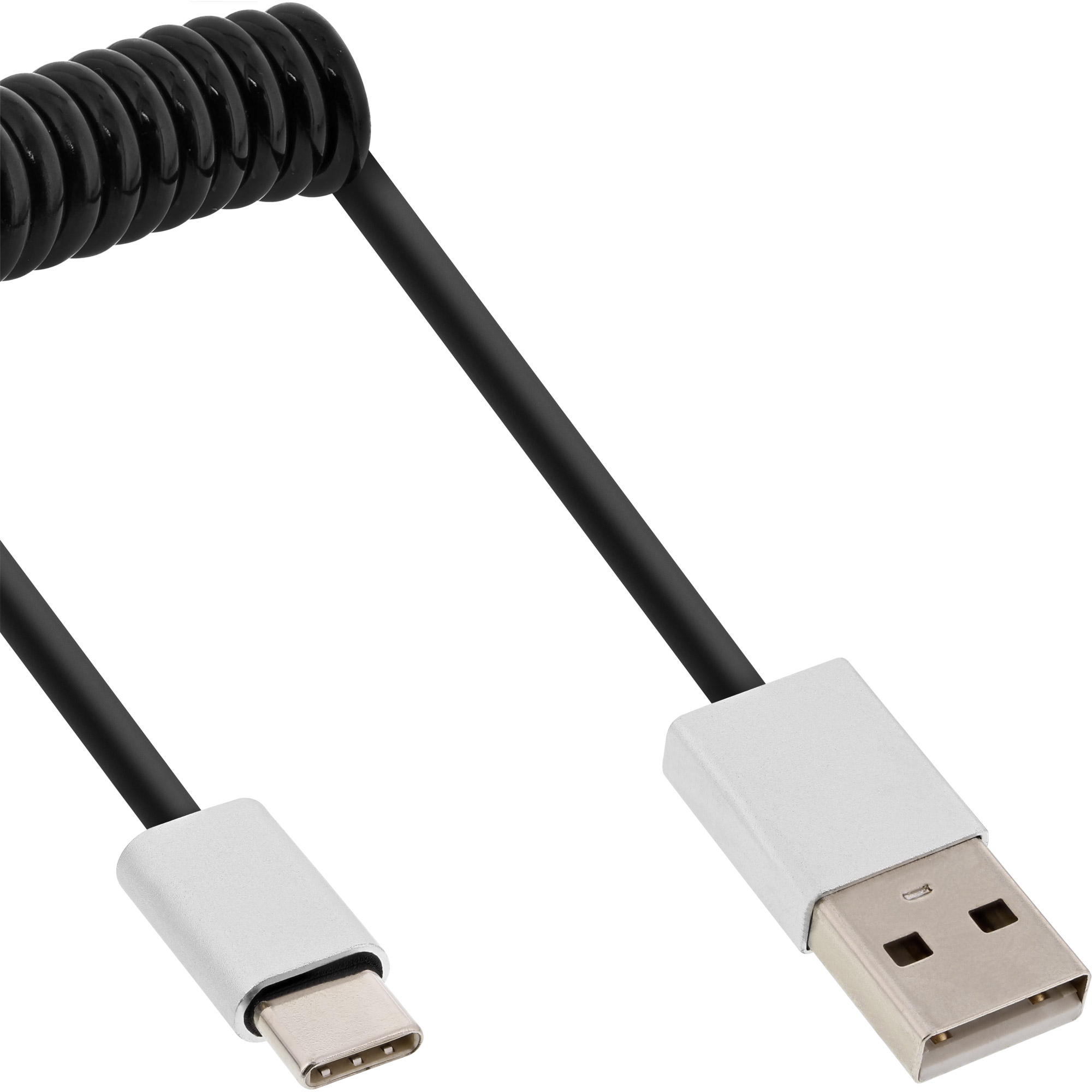 Inline® USB 2.0 Spiralkabel, USB-C ST an A ST, schwarz/Alu, flexibel, 1m Inline® USB 2.0 Spiralkabel, USB-C ST an A ST, schwarz/Alu, flexibel, 1m
