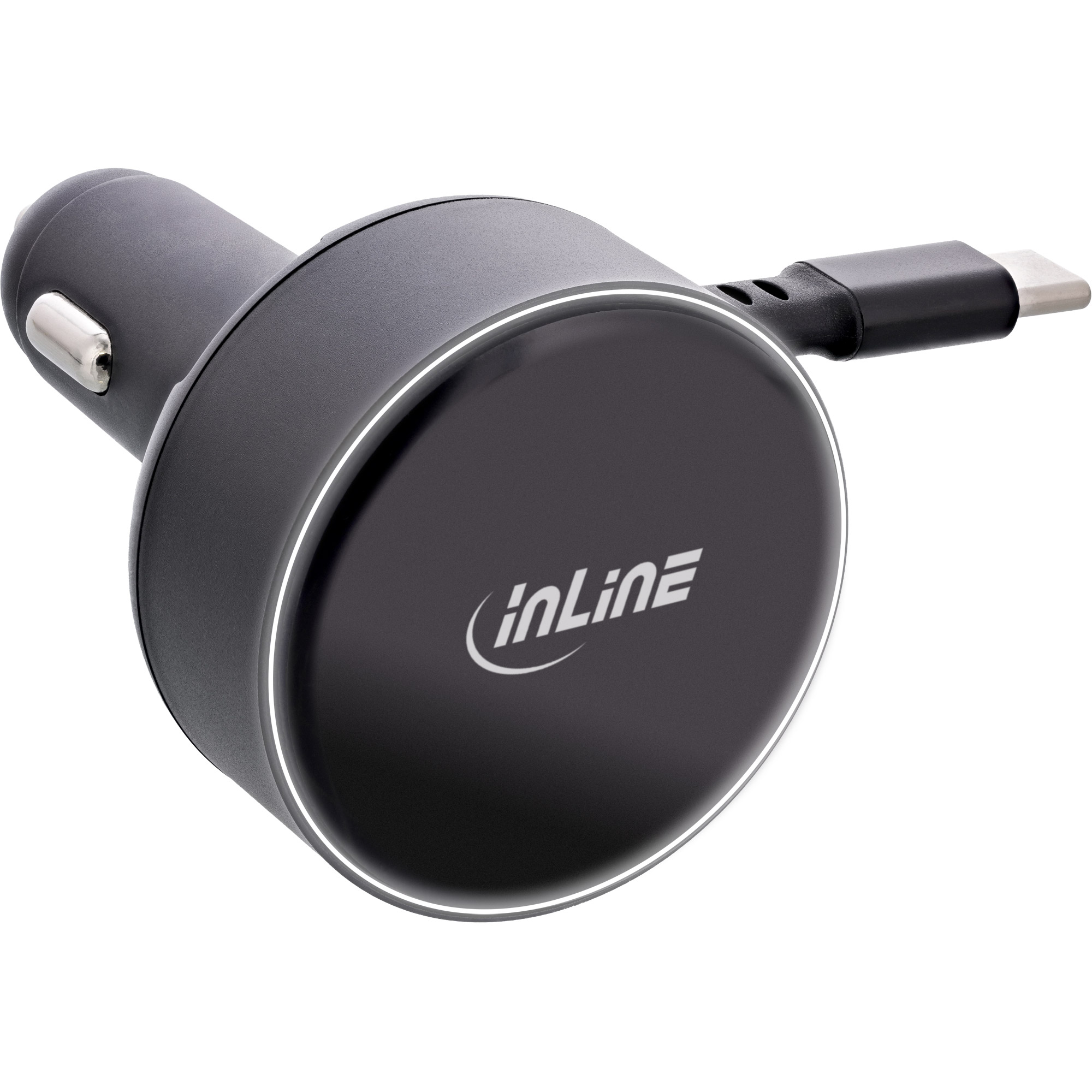 InLine® Dual USB-C KFZ Stromadapter 12/24V, ausziehbares Kabel + Buchse, 75W