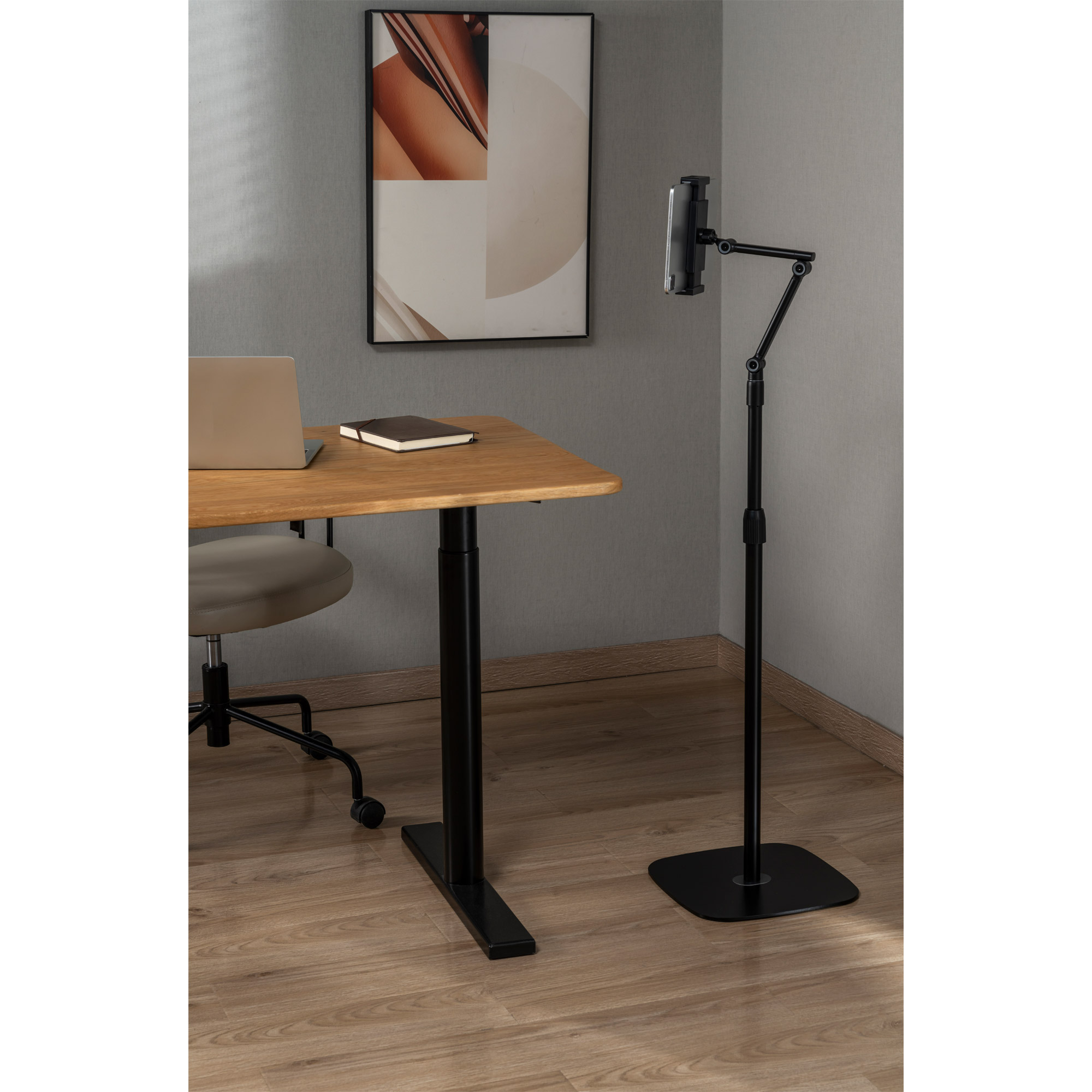 Inline® Tablet Halterung mit Bodenplatte aus Metall, bis 12,9", schwarz