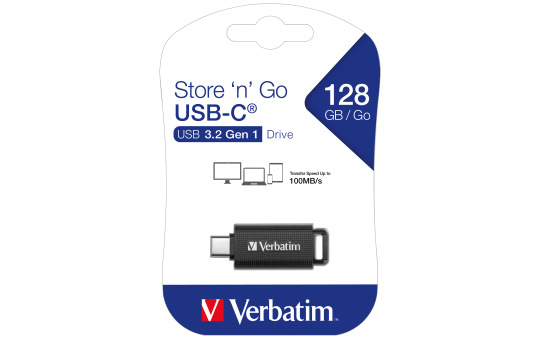 USB-C 3.2 Stick Verbatim, 128GB Speicher, Store 'n' Go, Typ C,Schiebemechanismus USB-C 3.2 Stick Verbatim, 128GB Speicher, Store 'n' Go, Typ C,Schiebemechanismus