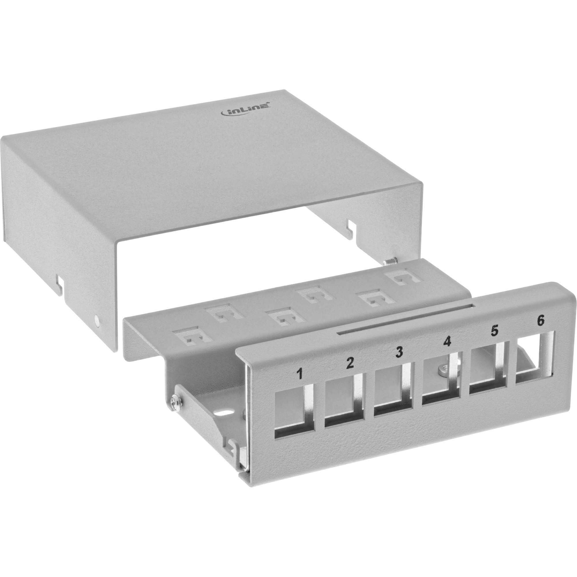 Inline® Patchfeld-Dose Aufputz für 6x Keystone RJ45, Metall, lichtgrau RAL7035