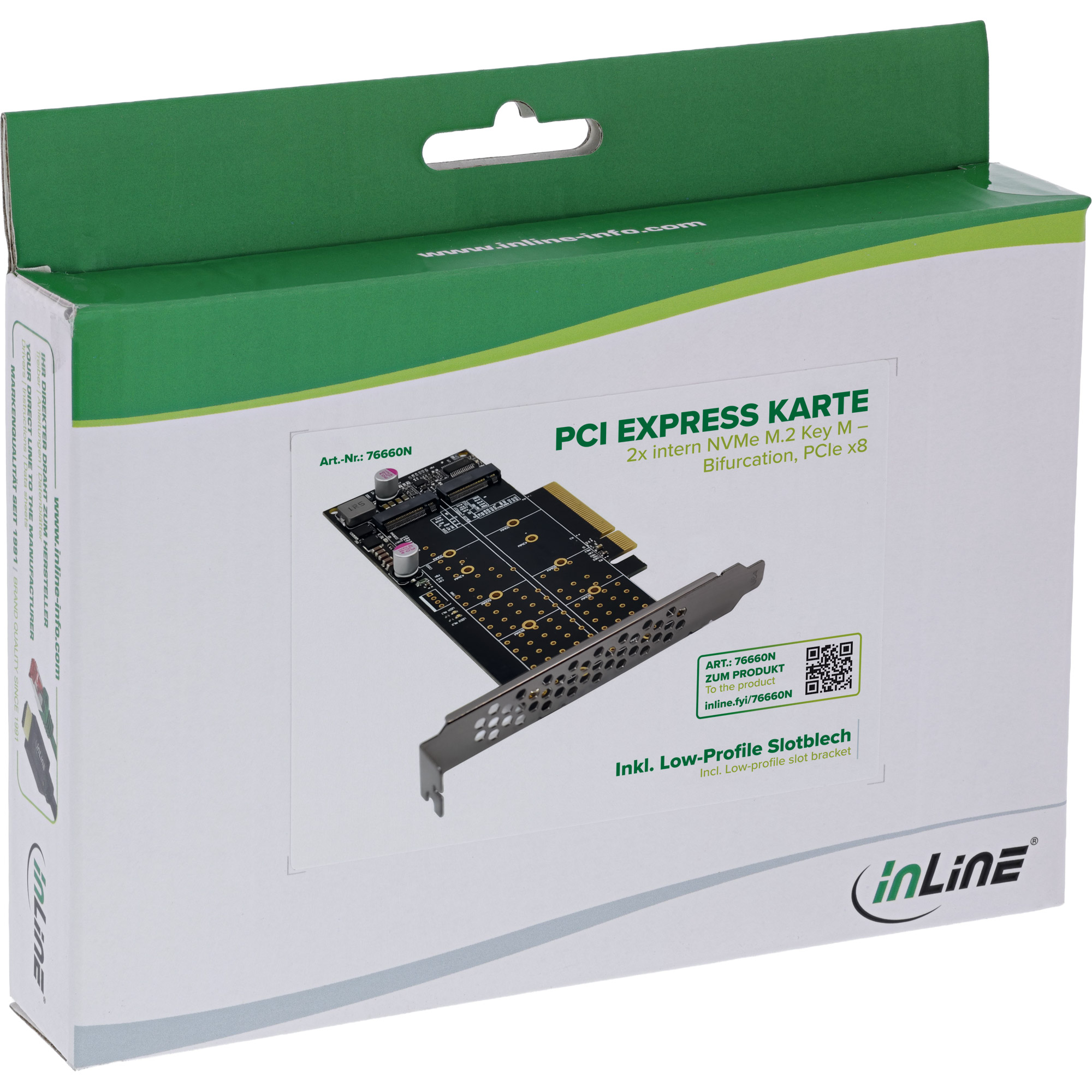 InLine® PCIe Karte zu 2x intern NVMe M.2 Key M - Bifurcation, PCIe x8