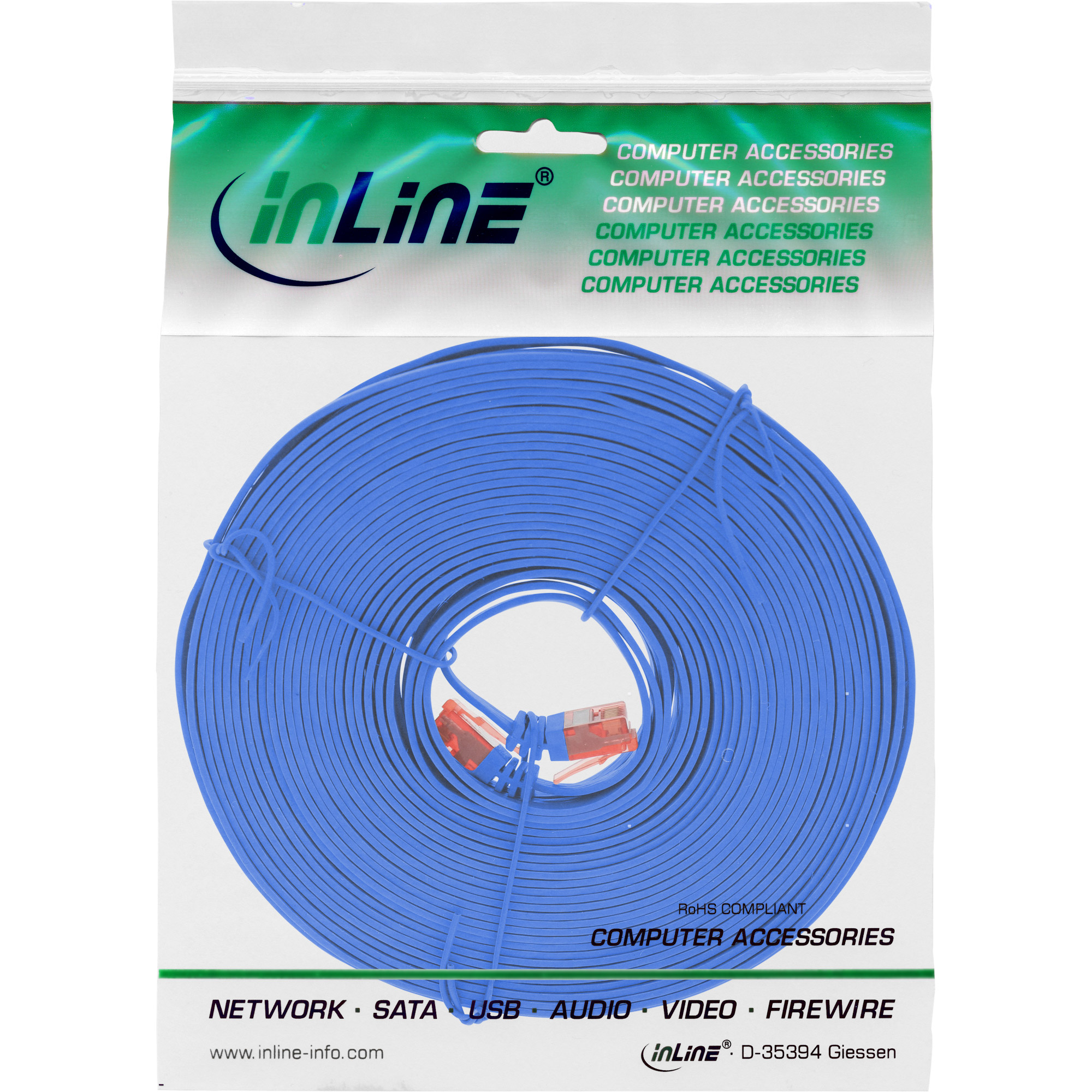 Inline® Patchkabel flach - U/UTP- Cat.6 - Blau - 10m