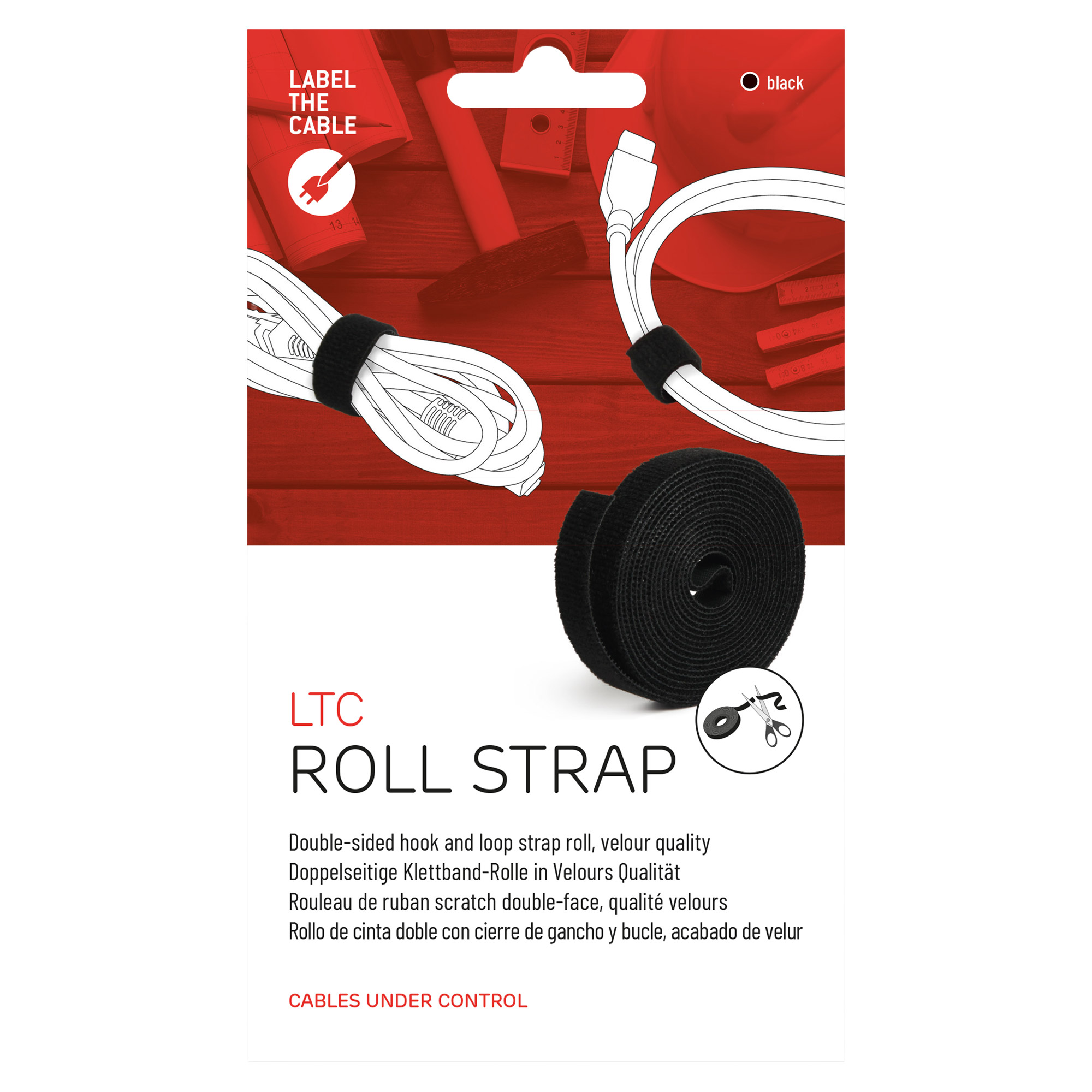 Label-The-Cable Roll, LTC PRO 1210, doppelseitige Klettbandrolle, 25m, schwarz